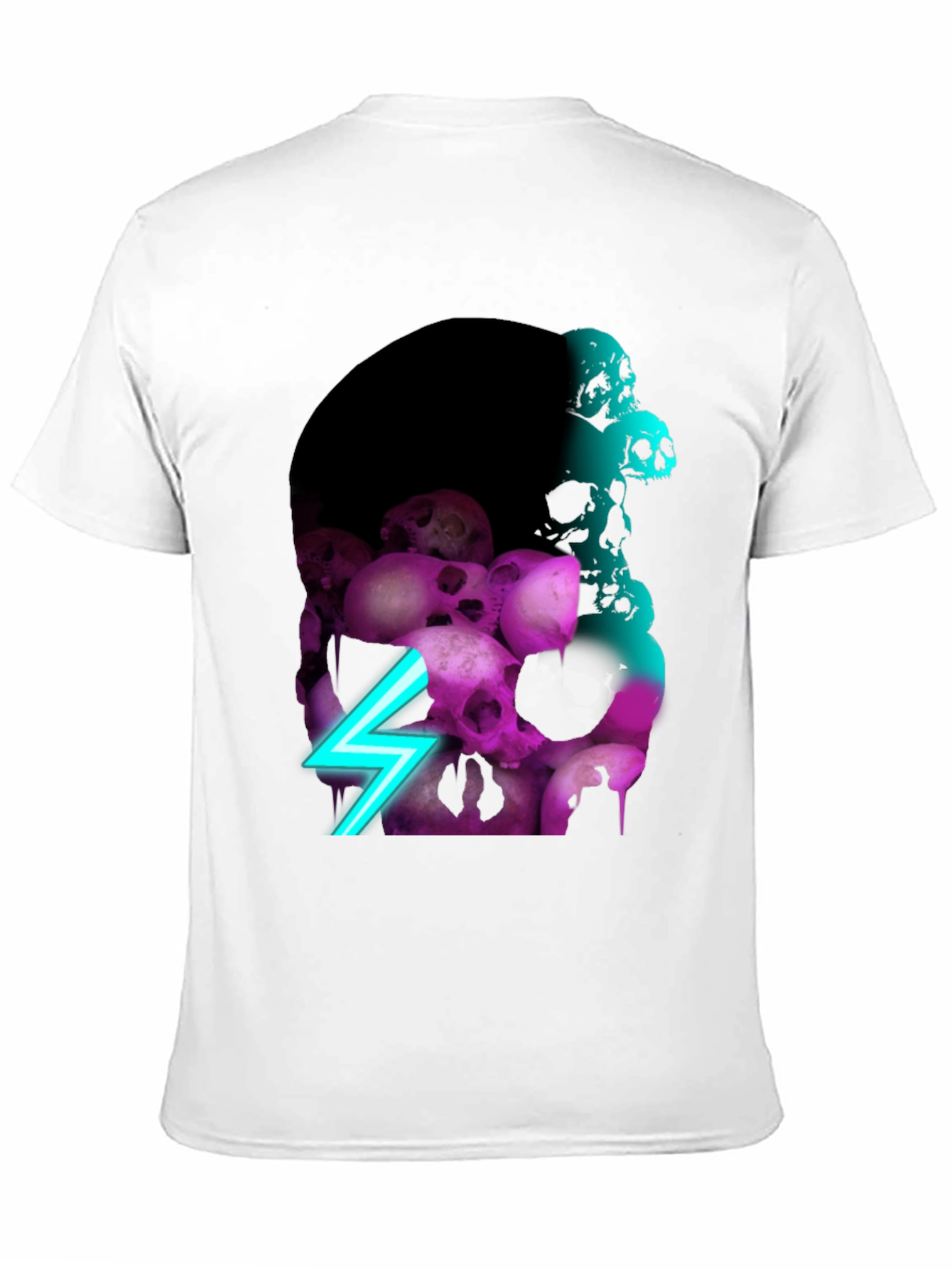 Black Skull Pile Graphic Tee - Neon Lightning Bolt Design view 11