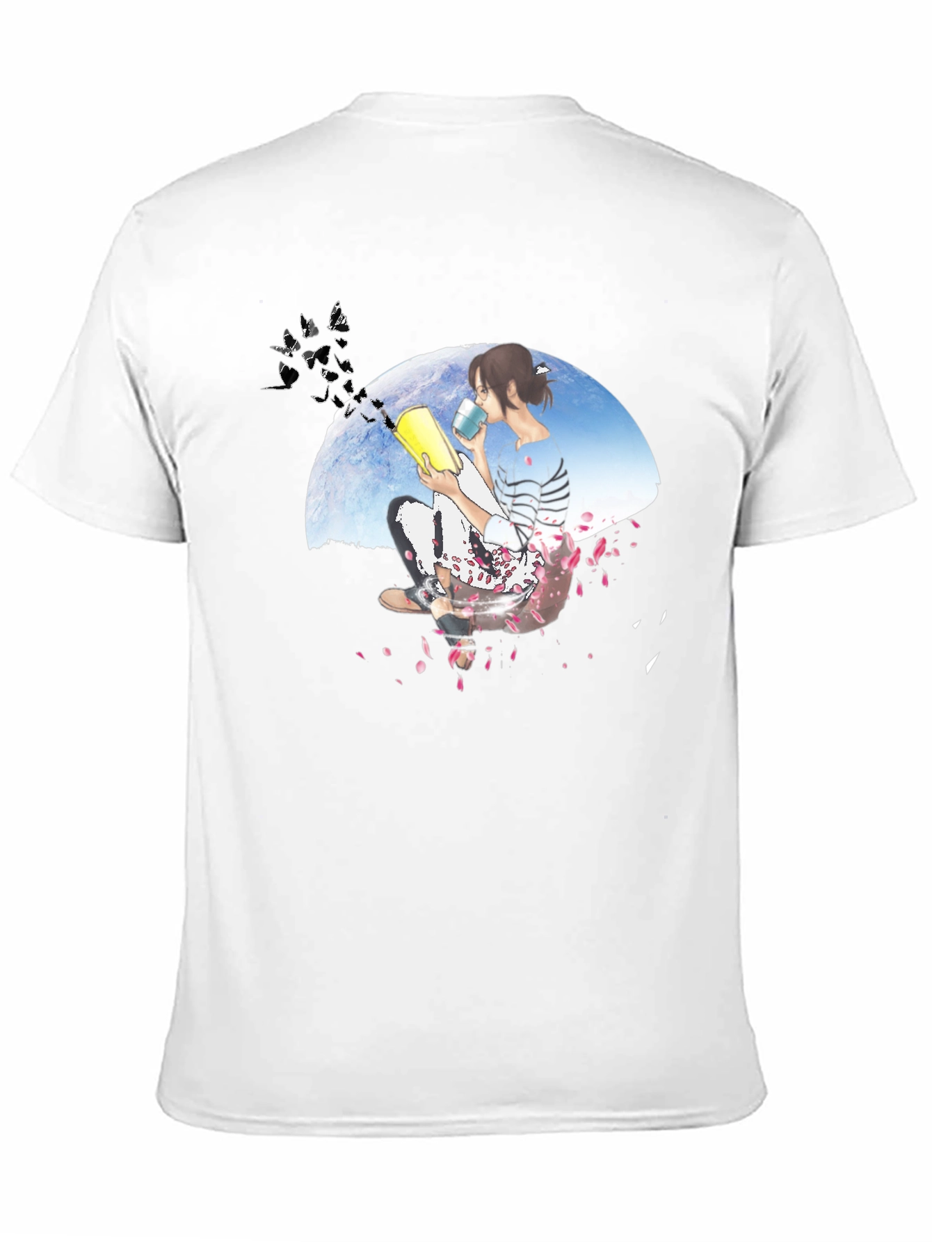 Black Anime Girl Reading Book Black T-Shirt view 11