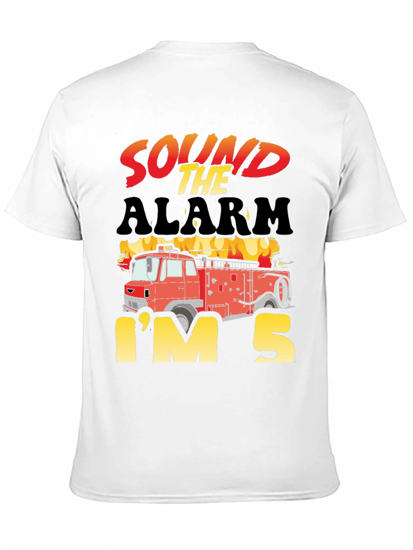 Black Sound the Alarm, I'm 5! Fire Truck Kids Birthday T-Shirt view 11