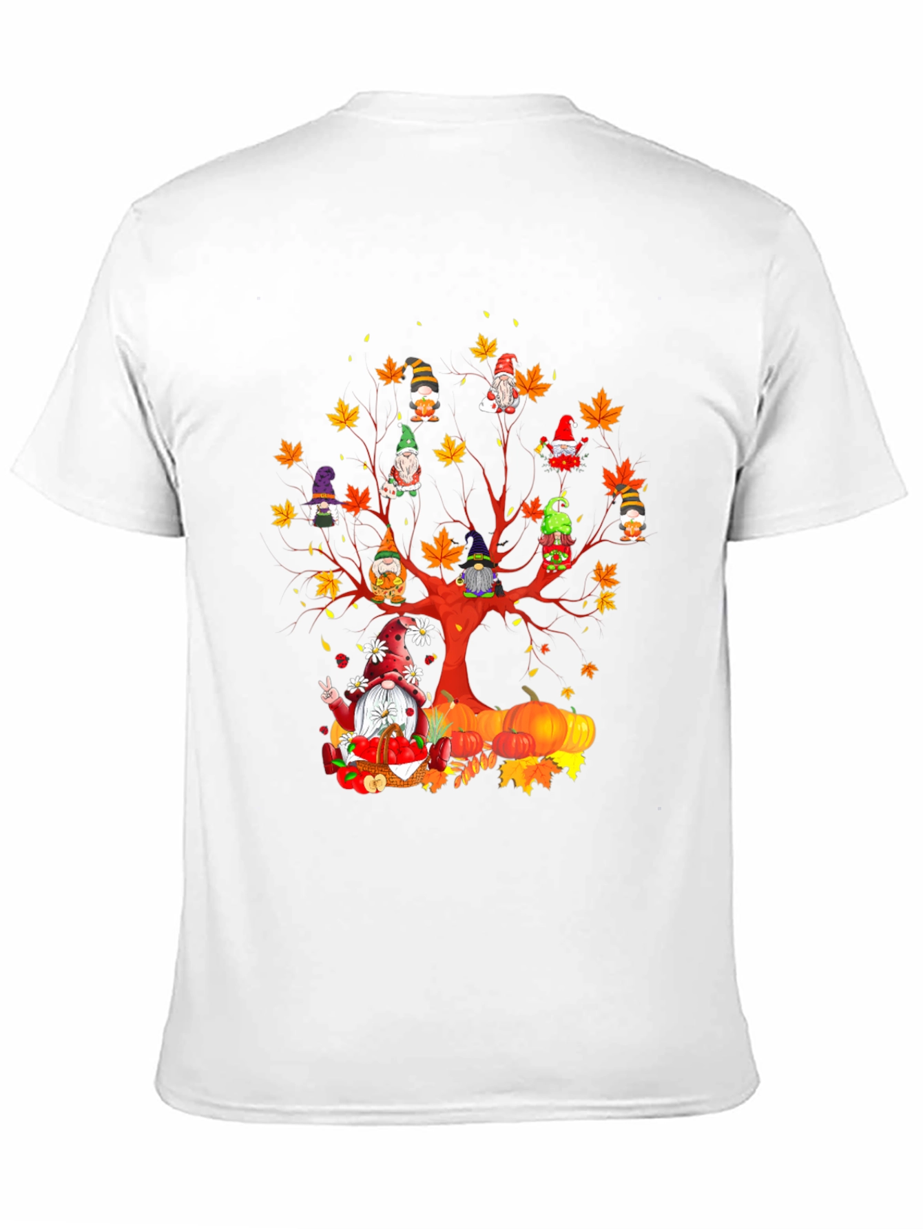 Black Fall Gnomes T-Shirt - Autumn Harvest Tree Design view 11