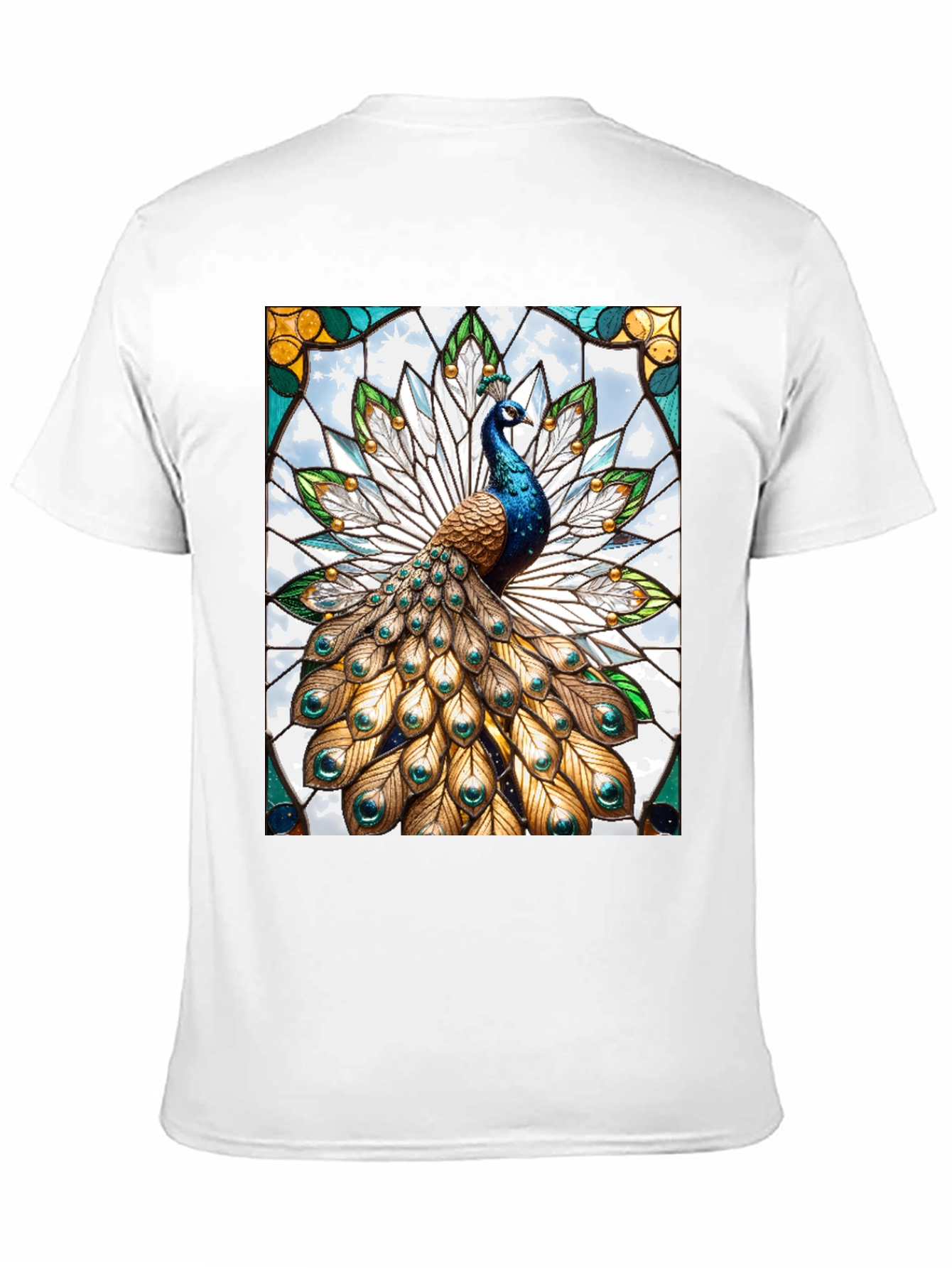 Black Peacock Stained Glass Graphic T-Shirt view 11