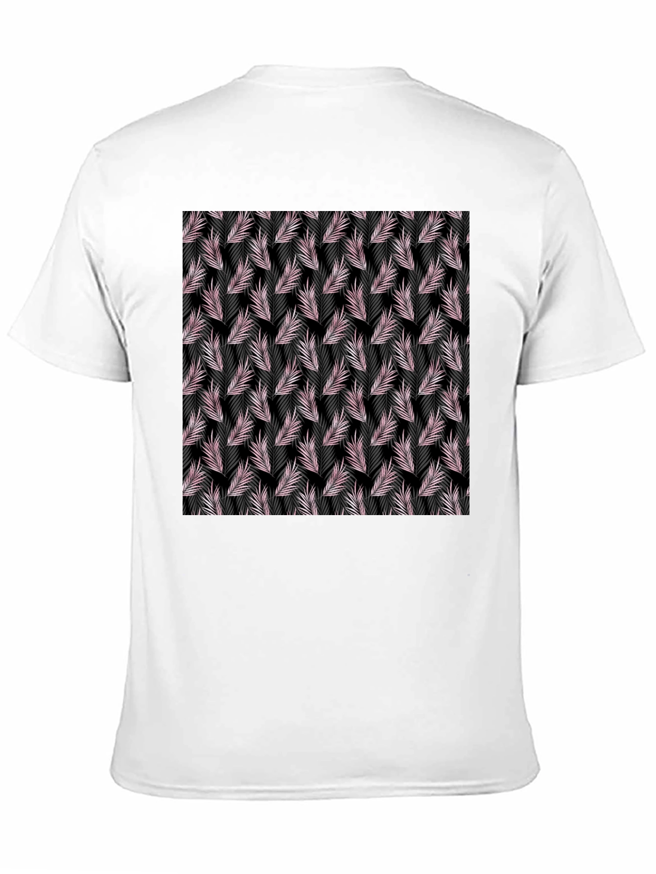 Black Tropical Leaf Pattern Black T-Shirt view 11
