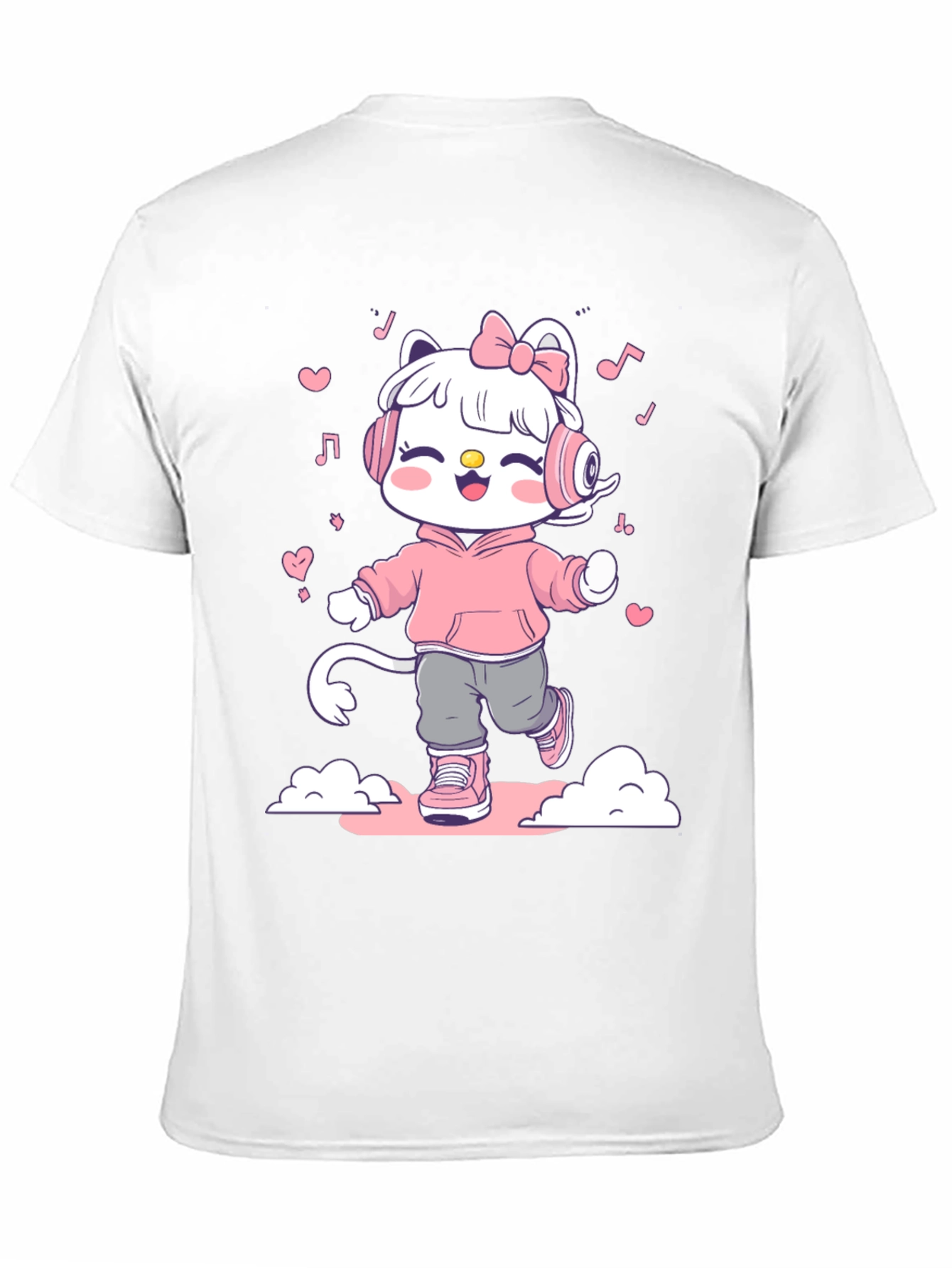 Black Cute Cartoon Cat on Black T-Shirt view 11