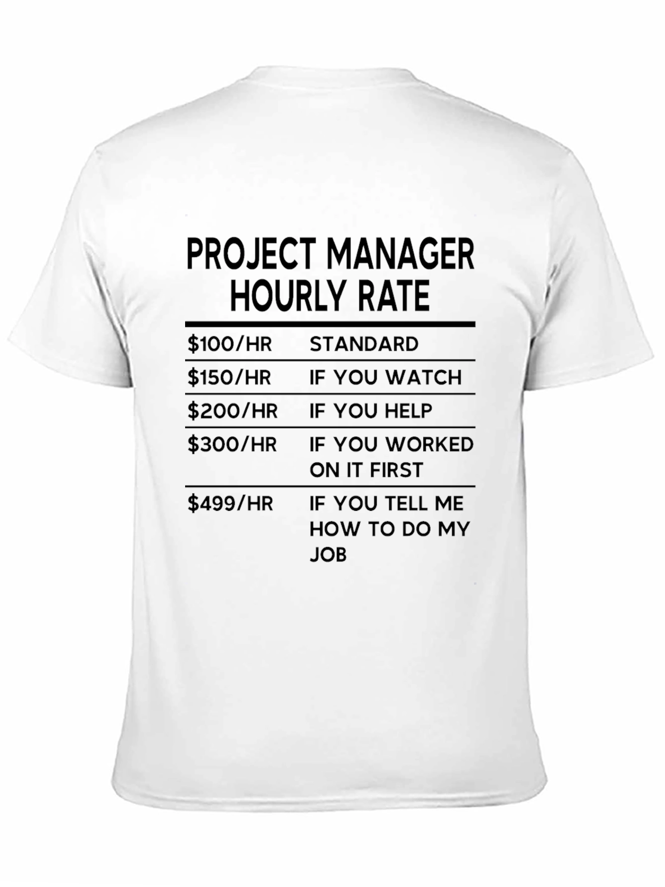 Black Project Manager Hourly Rate Funny T-Shirt view 11