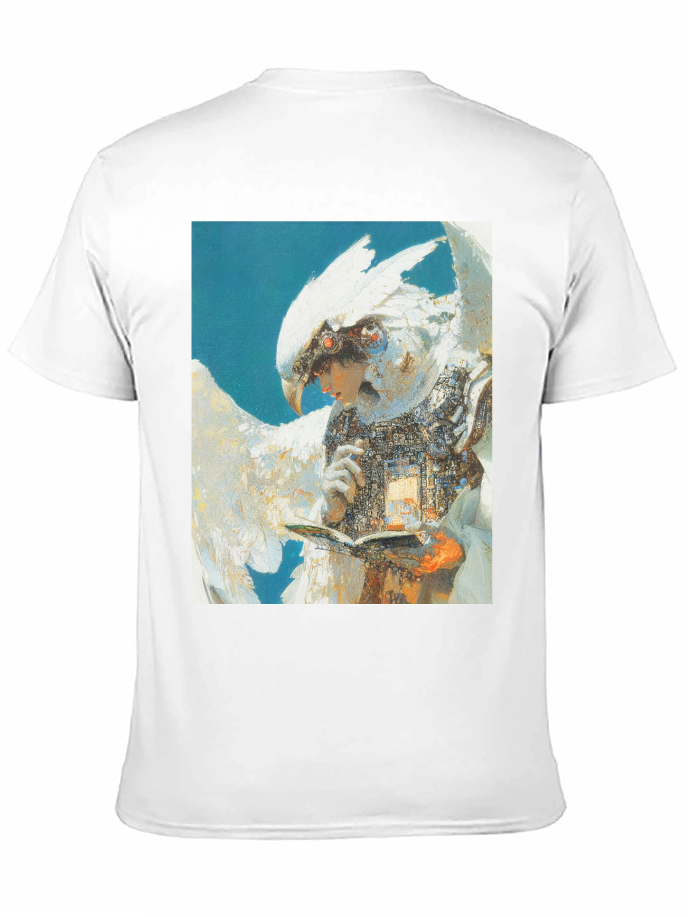 Black Futuristic Bird-Human Hybrid Graphic Tee view 11