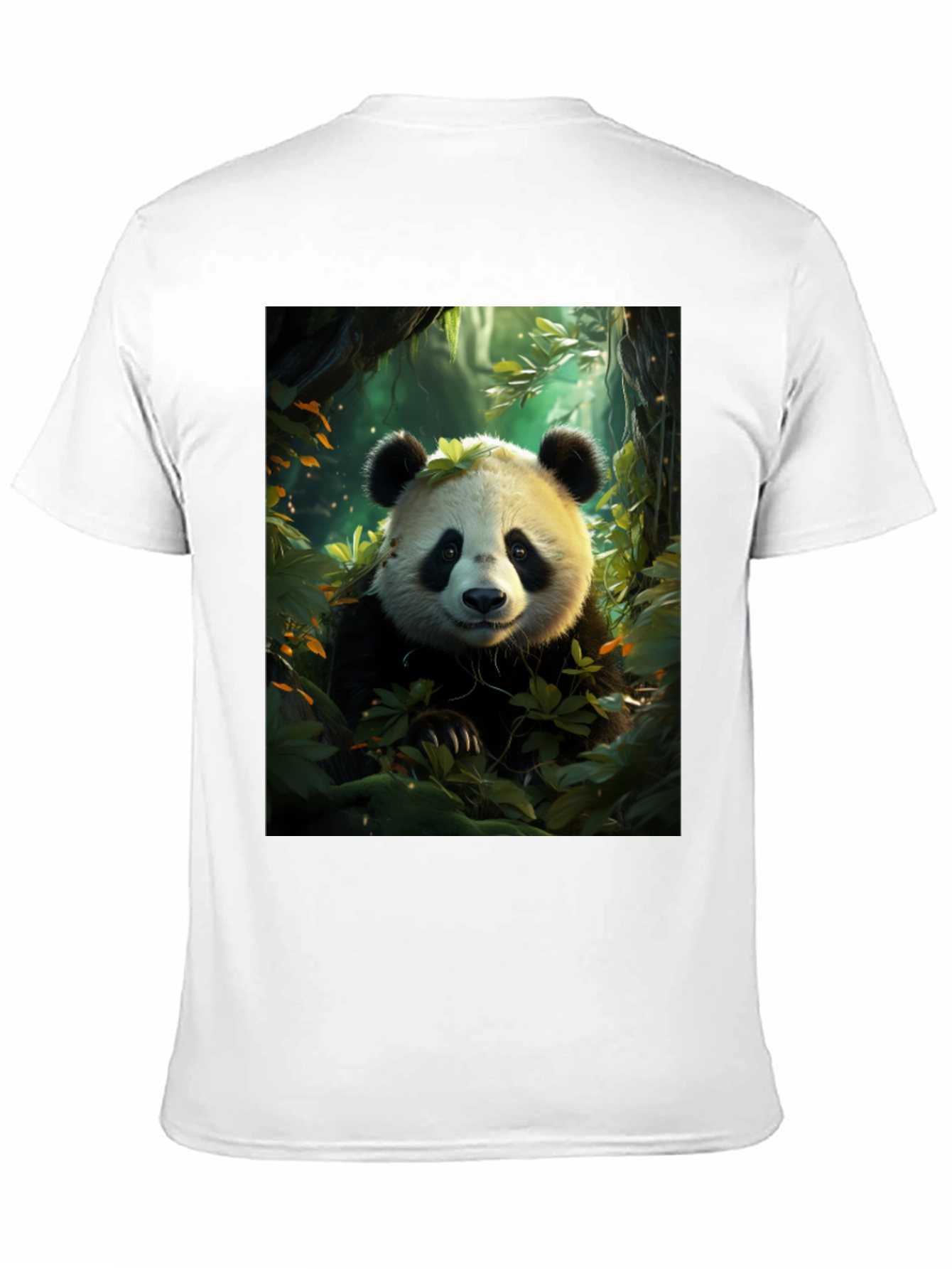 Black Panda in Forest Black T-Shirt view 11
