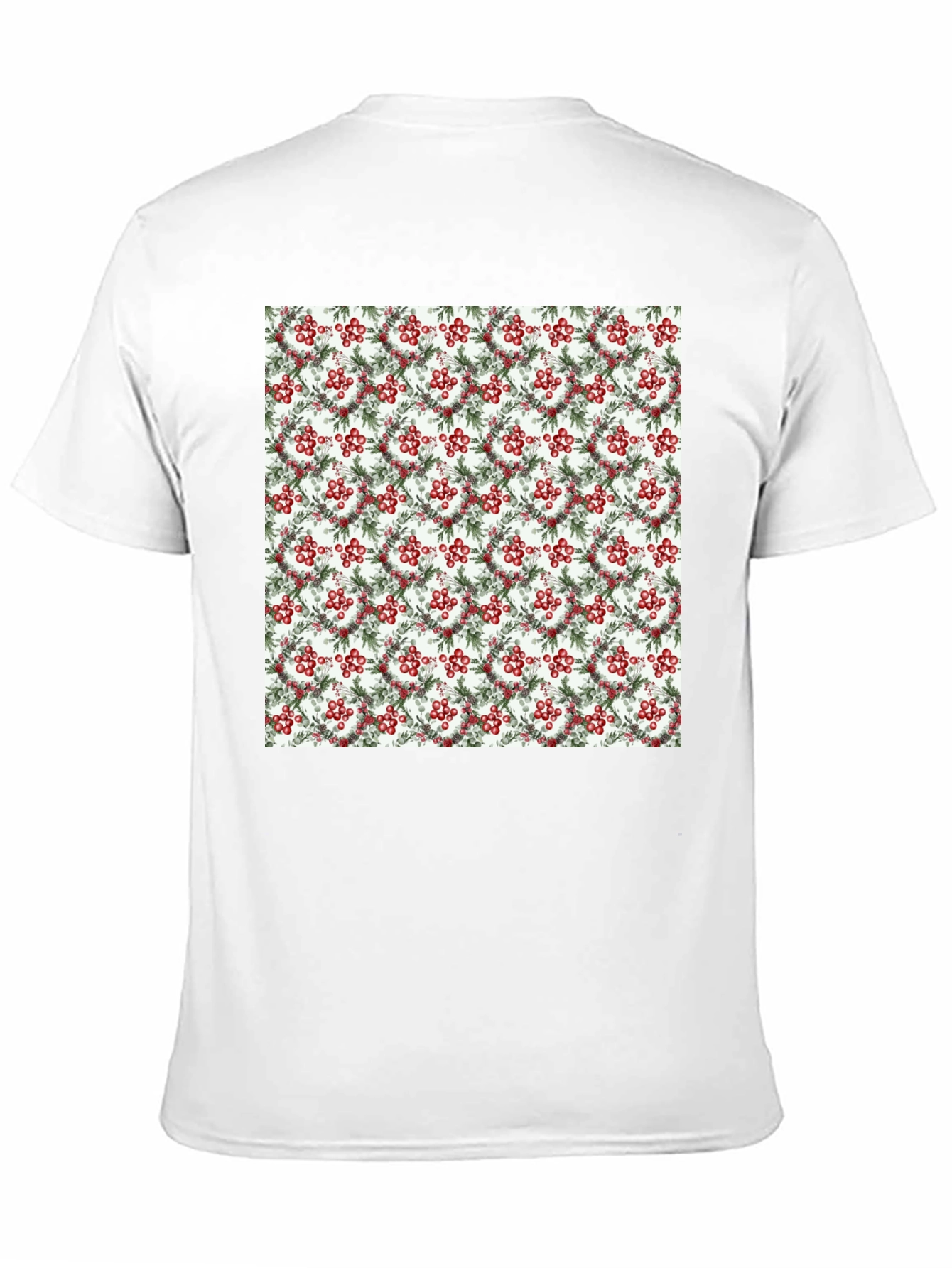 Black Festive Berry Wreath Pattern Black T-Shirt view 11