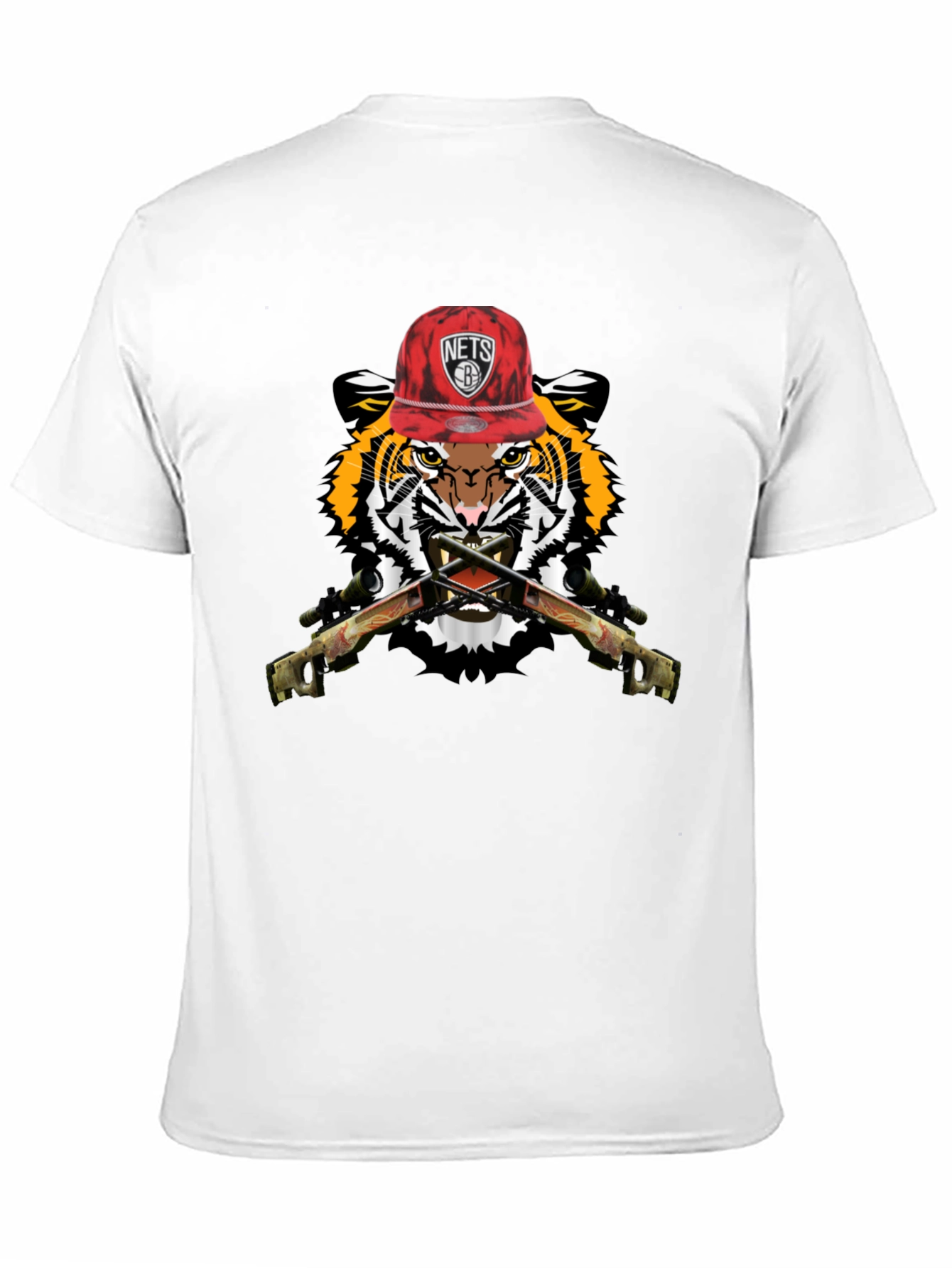 Black Tiger with Nets Hat Graphic Print T-Shirt view 11