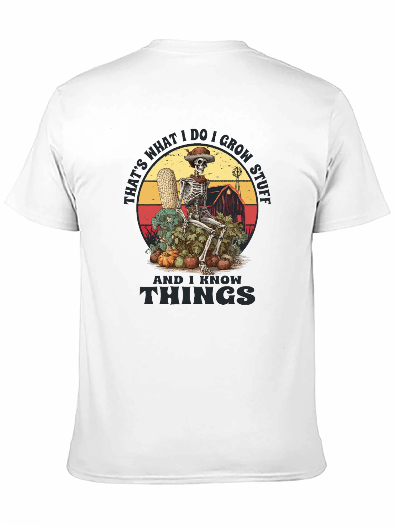 Black Funny Farmer Skeleton T-Shirt - I Grow Stuff & I Know Things Tee view 11