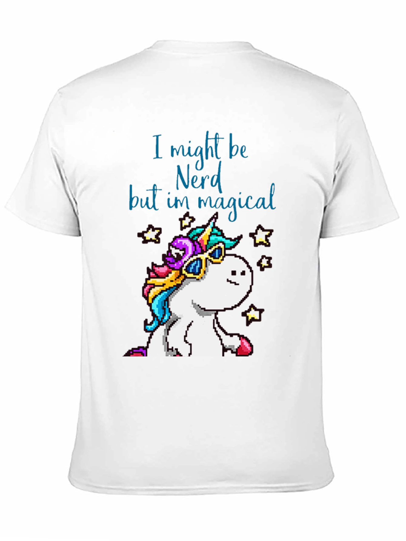 Black Nerd Magical Unicorn T-Shirt - Pixel Art Style view 11