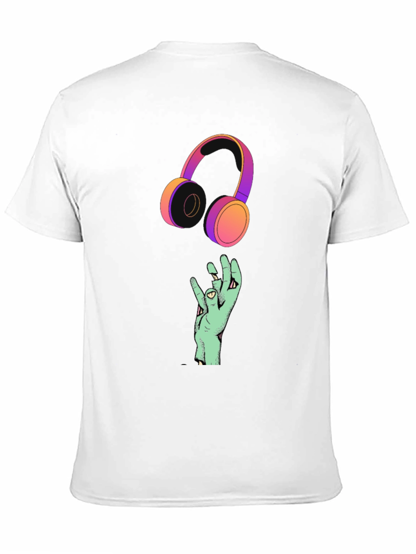 Black Cool Graphic T-Shirt with Headphones and Hand Design view 11