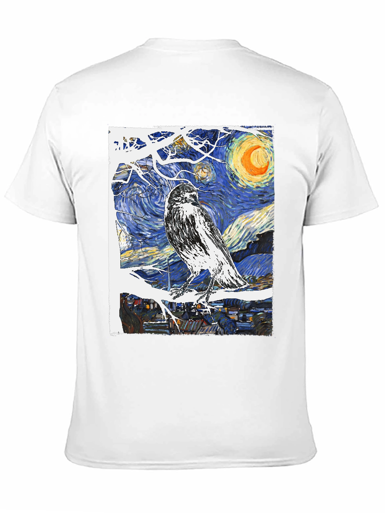 Black Starry Night Raven T-Shirt Art Tee view 11