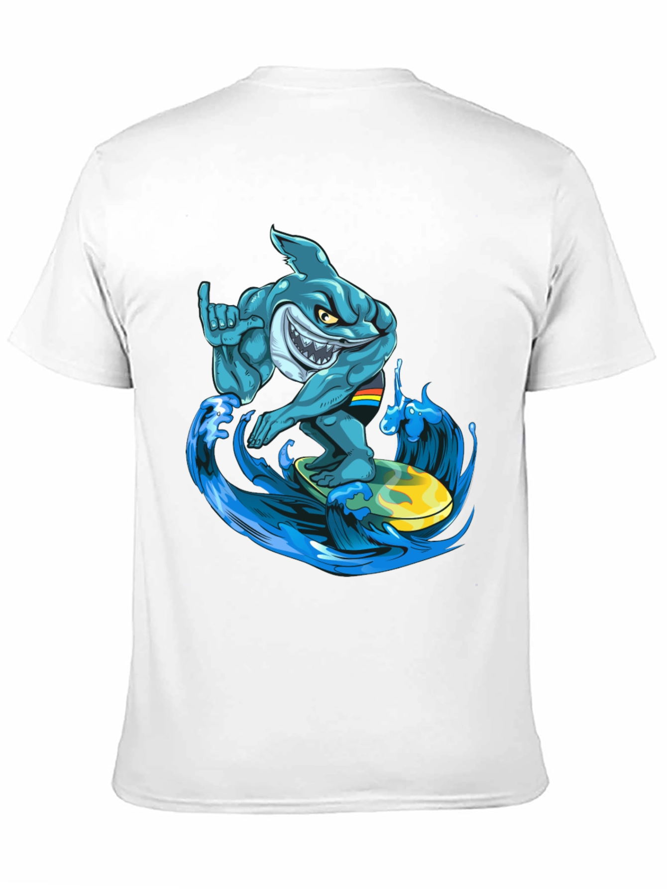 Black Surfing Shark Graphic T-Shirt - Cool Cartoon Design view 11