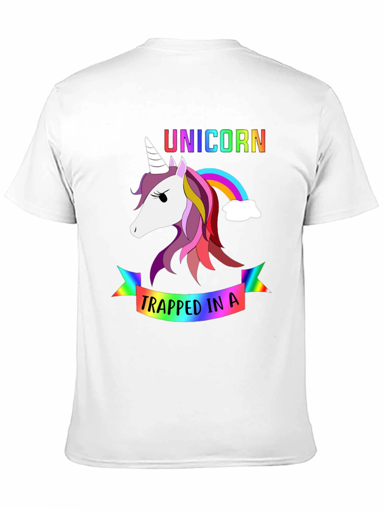 Black Unicorn Trapped in a Rainbow Graphic Tee view 11