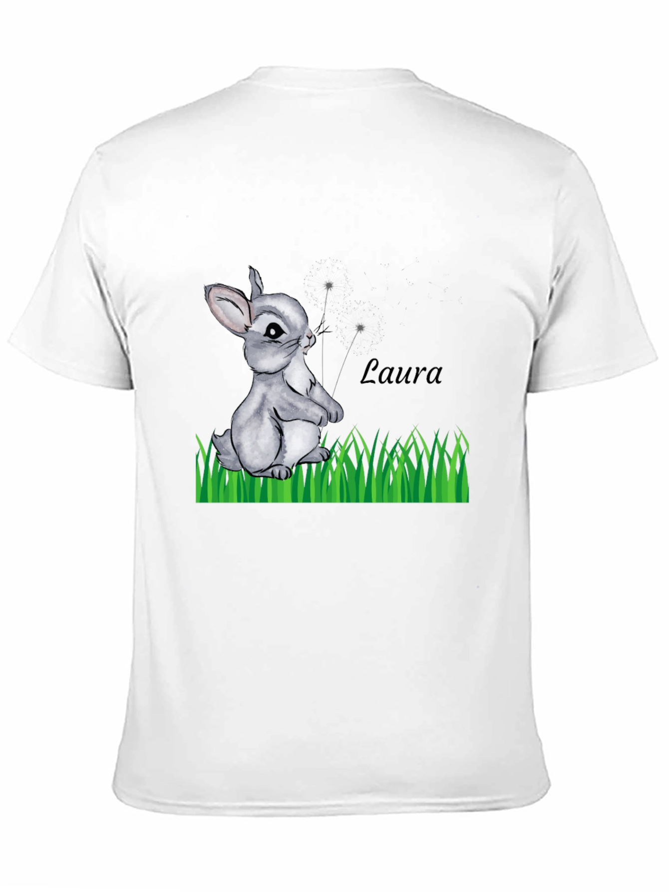 Black Cute Bunny 'Laura' Personalized Black T-Shirt view 11