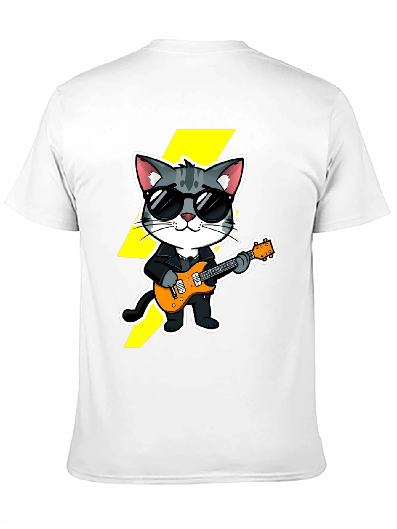 Black Rockstar Cat T-Shirt - Cool Cat with Guitar view 11