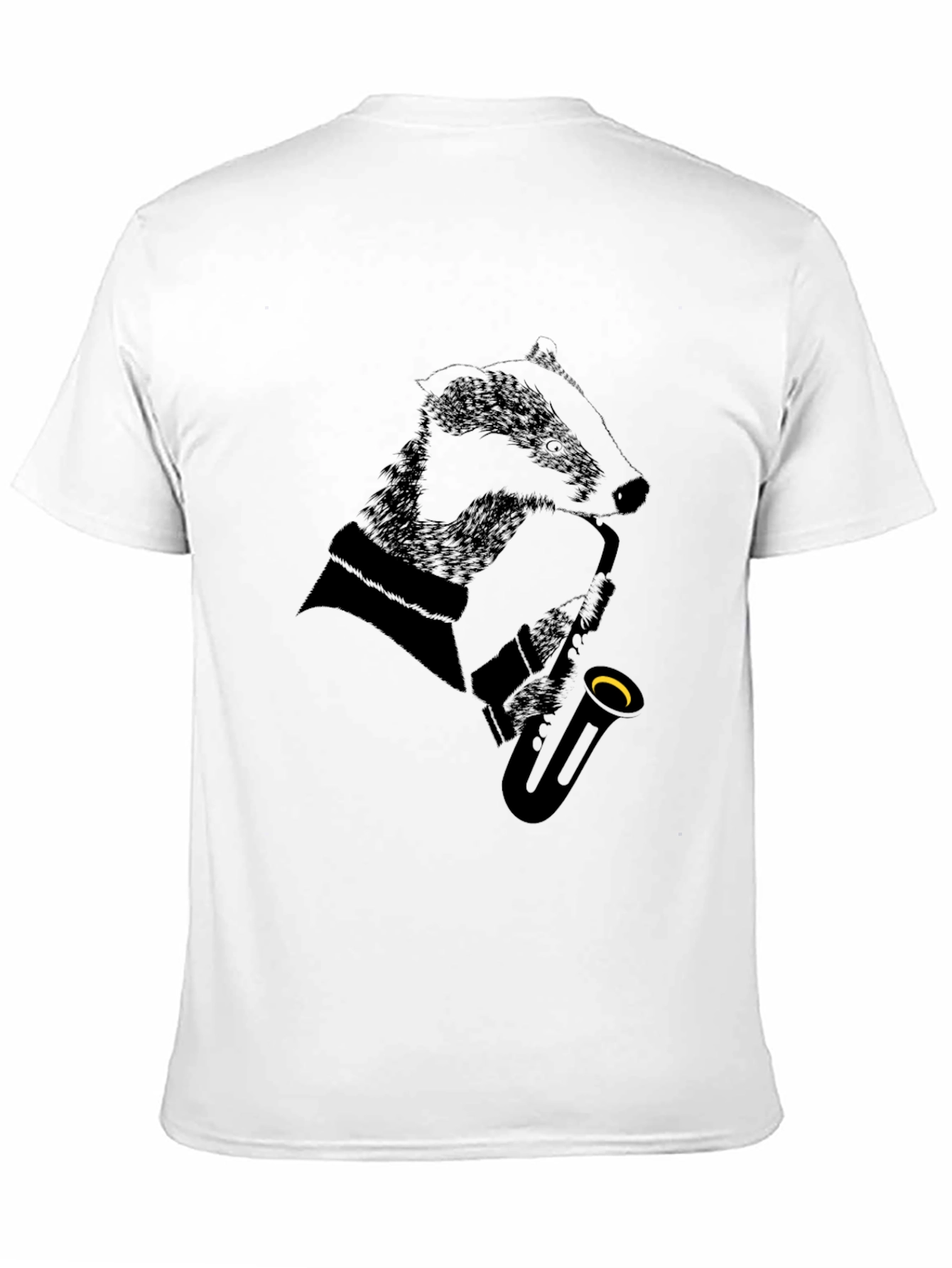 Black Jazz Badger Black T-Shirt - Cool Animal Saxophone Design view 11