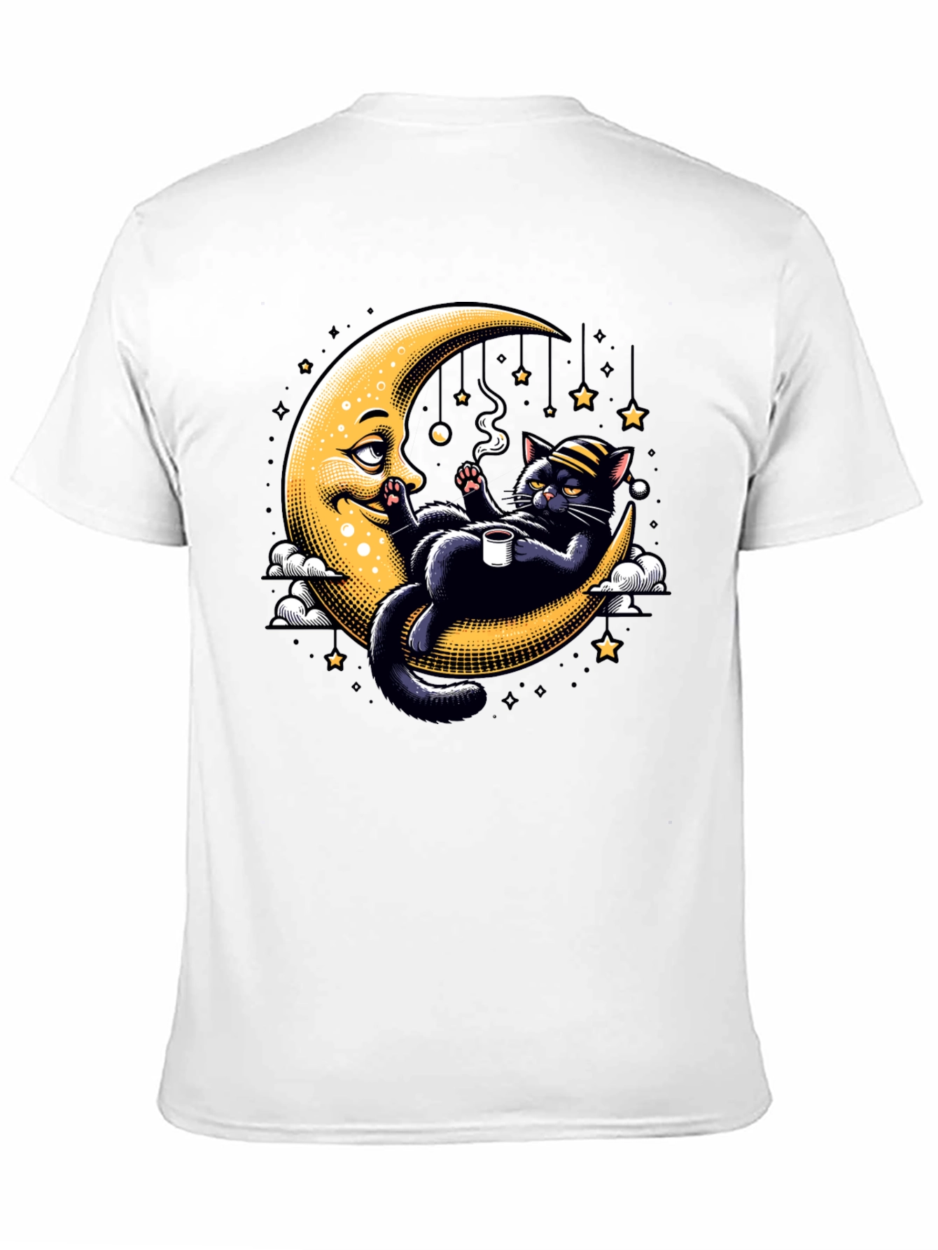 Black Cool Cat on Moon T-Shirt view 11
