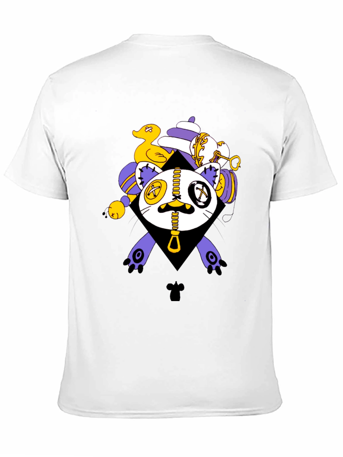 Black Men's Black T-Shirt with Cute Monster Graphic view 11