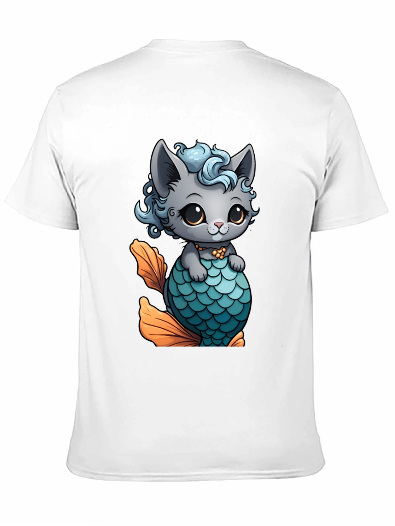 Black Cute Cat Mermaid T-Shirt - Unique Graphic Tee view 11