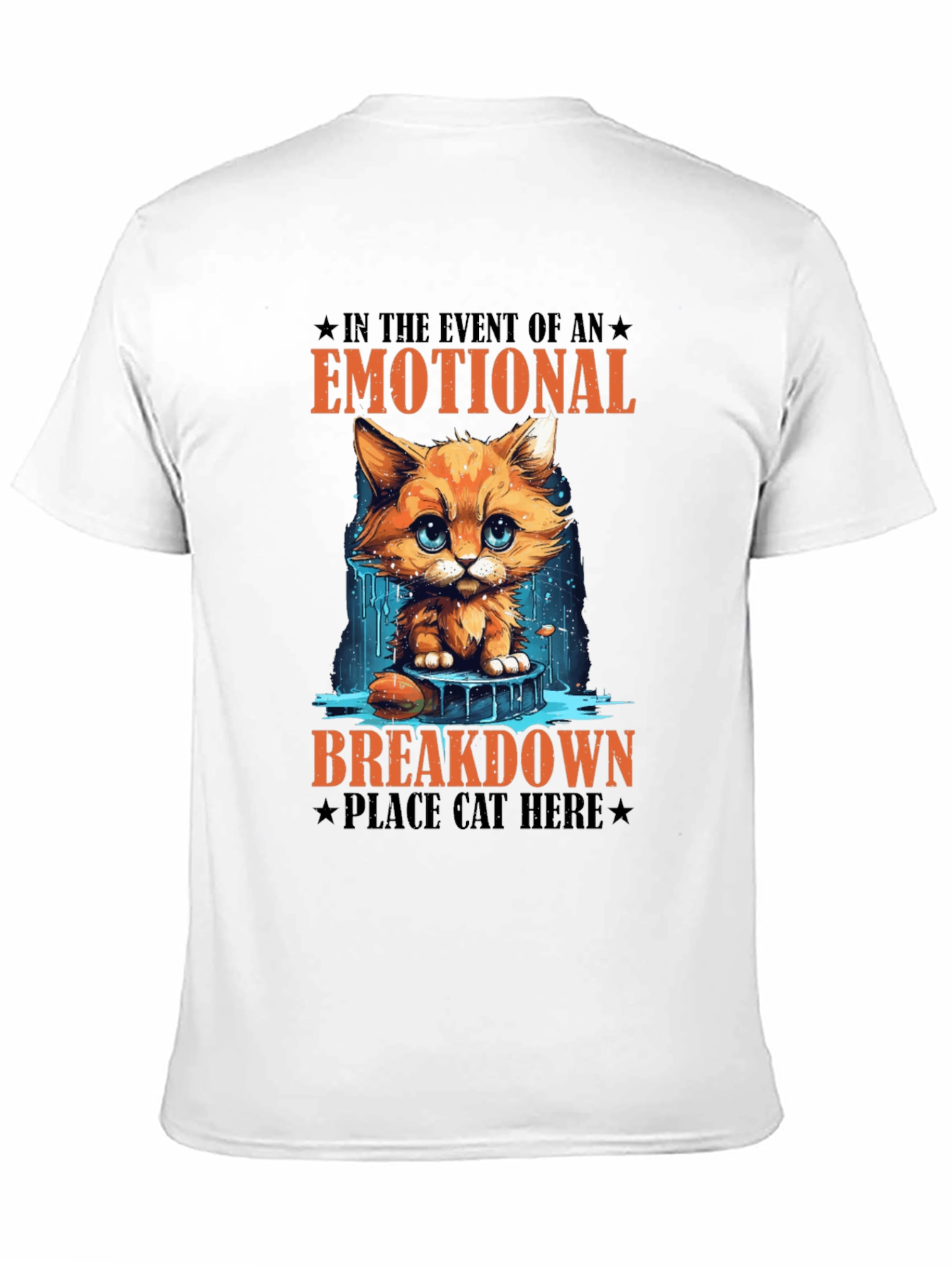Black Emotional Breakdown Cat T-Shirt - Funny Graphic Tee view 11