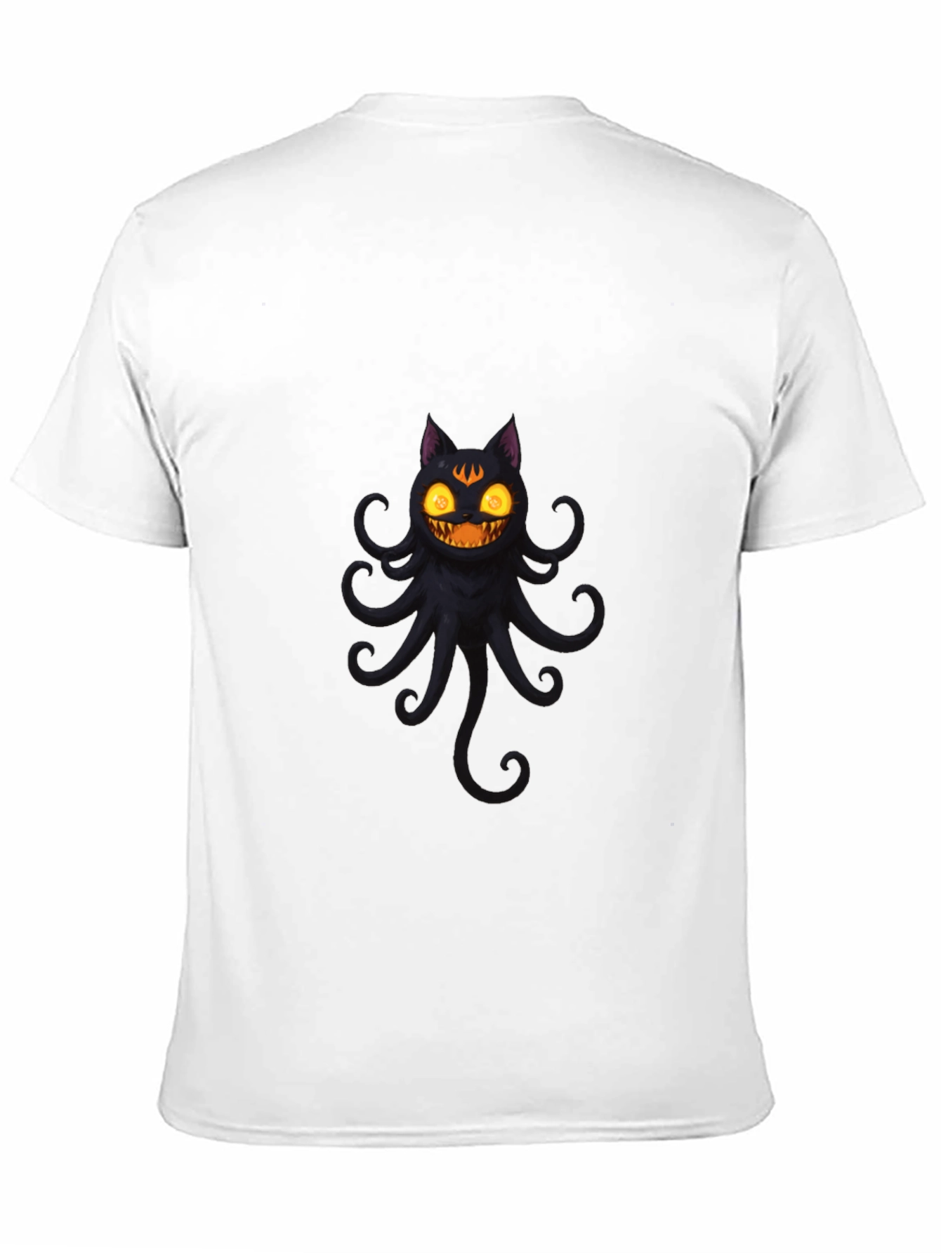Black Spooky Cat Octopus Black T-Shirt view 11