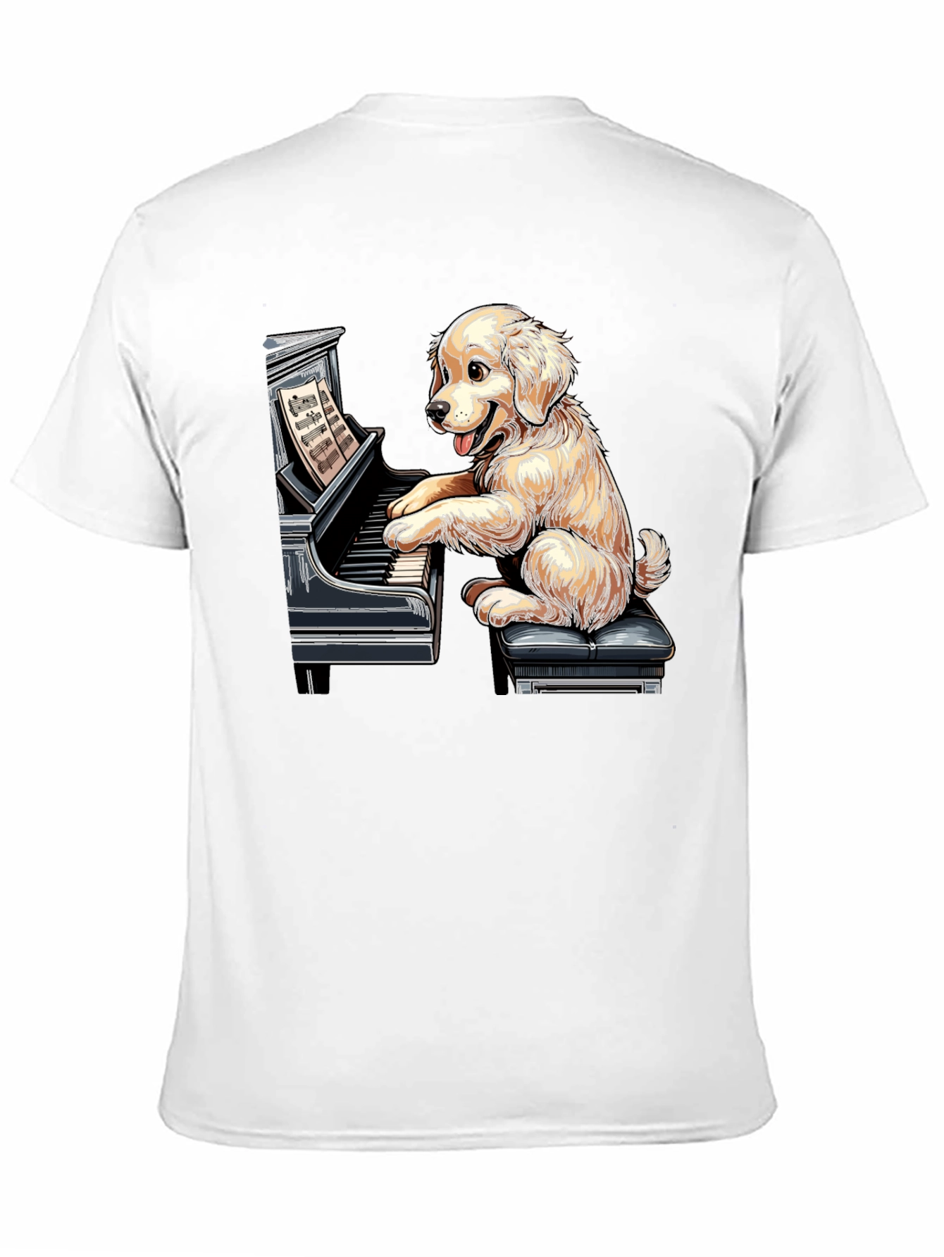 Black Dog Playing Piano Graphic Tee - Unisex Black T-Shirt view 11