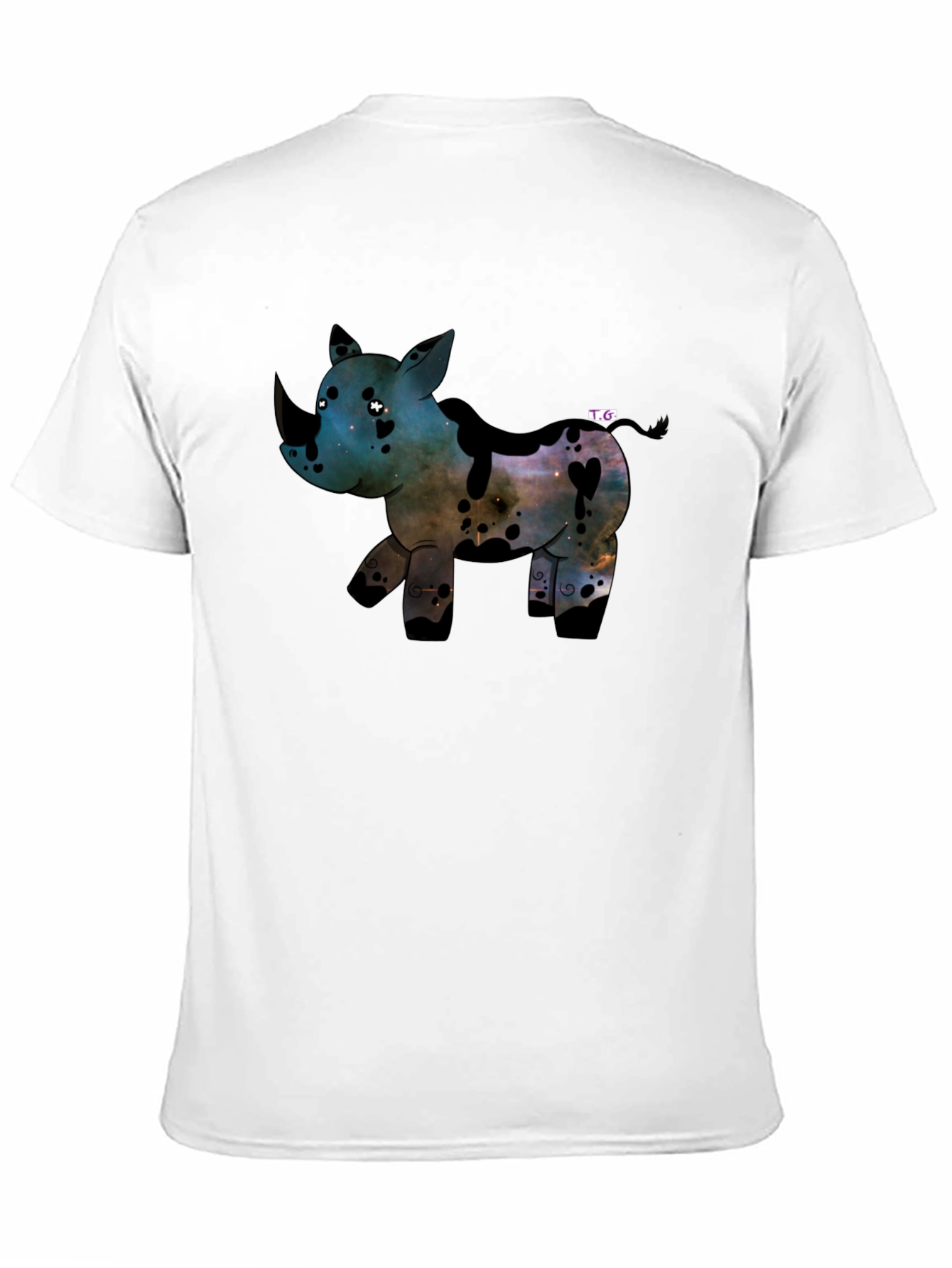 Black Galaxy Rhino Graphic Tee - Black Cotton T-Shirt view 11
