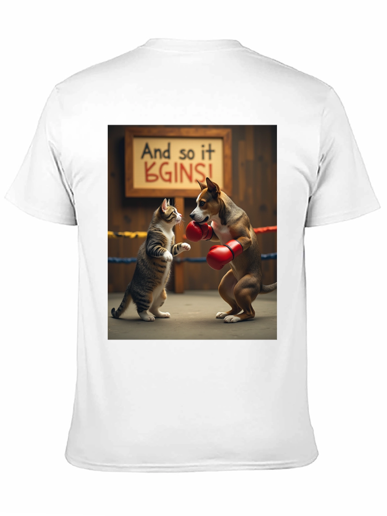 Black Boxing Cat and Dog Graphic Tee view 11