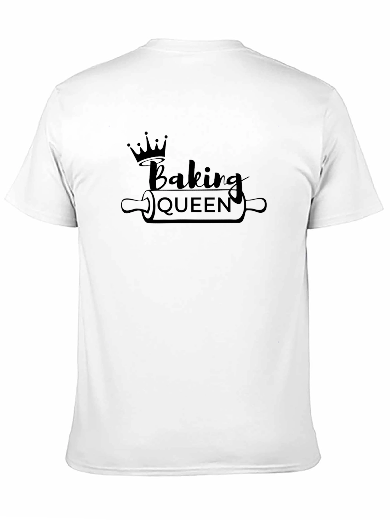 Black Baking Queen T-Shirt - Black, Crown and Rolling Pin Design view 11