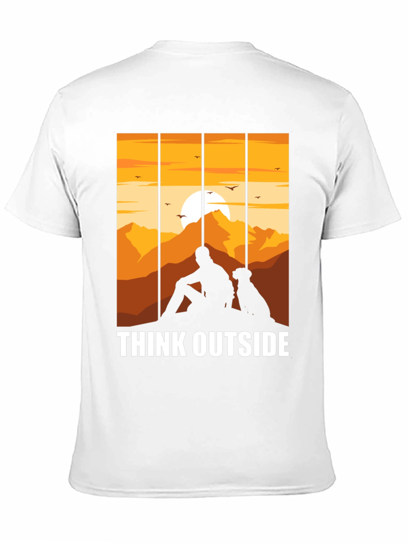 Black Think Outside Black T-Shirt, Man and Dog Sunset Graphic Tee view 11