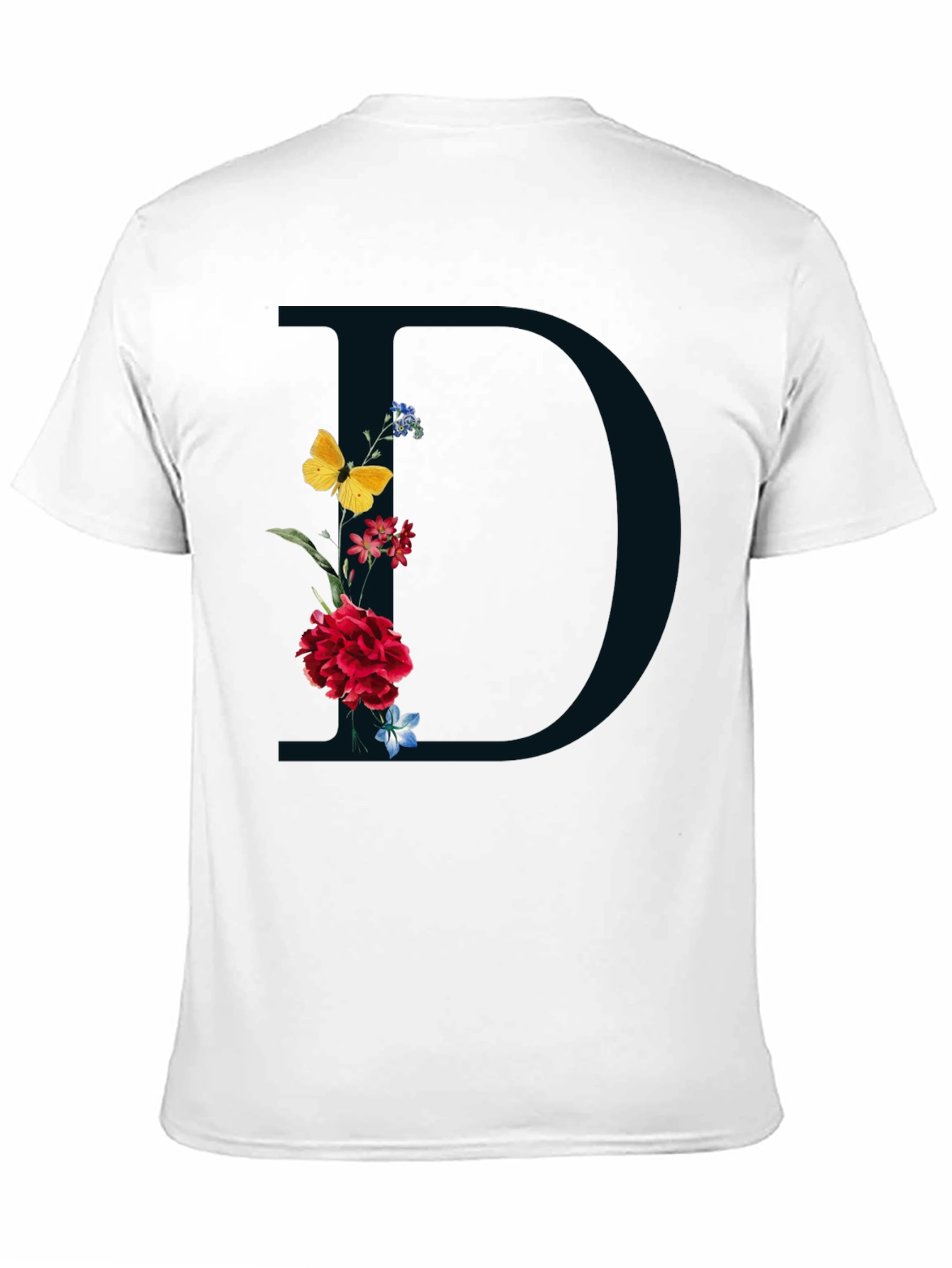 Black Floral Initial 'D' Graphic Tee - Elegant Design view 11