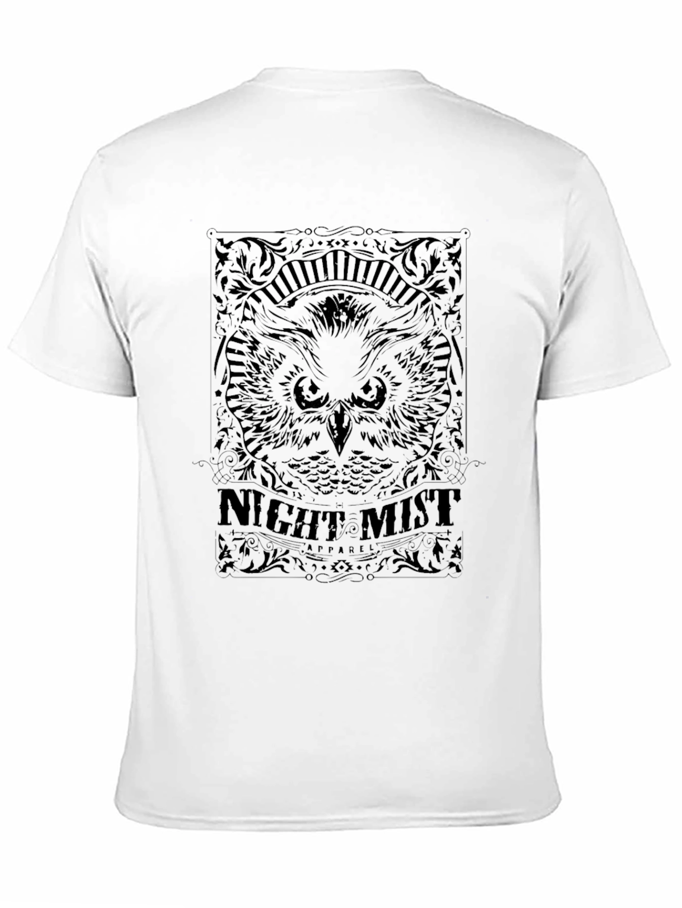 Black Night Mist Owl Graphic Tee - Black Cotton T-Shirt view 11
