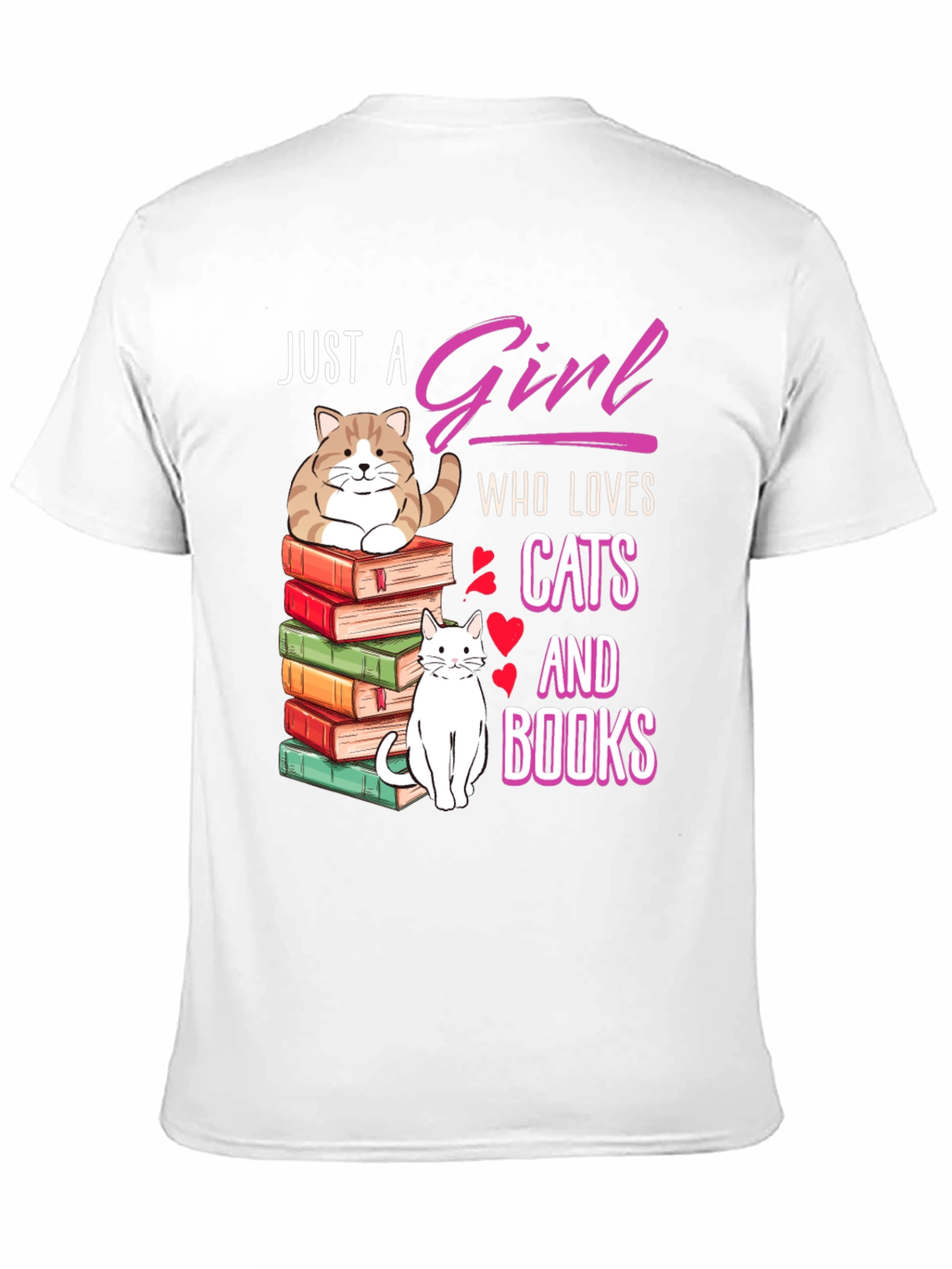 Black Just A Girl Who Loves Cats and Books T-Shirt view 11