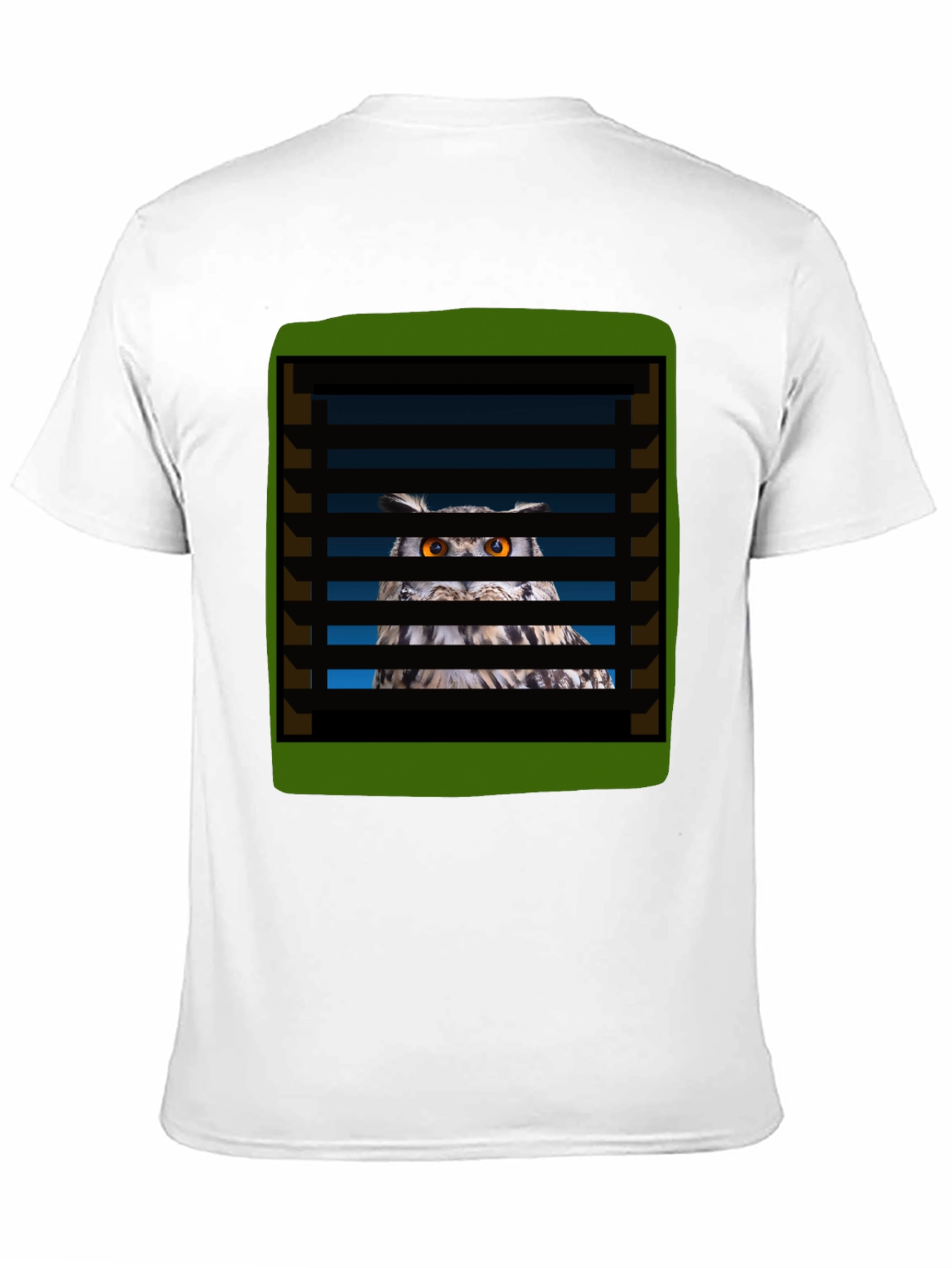 Black Owl Peeking Through Blinds Graphic T-Shirt view 11