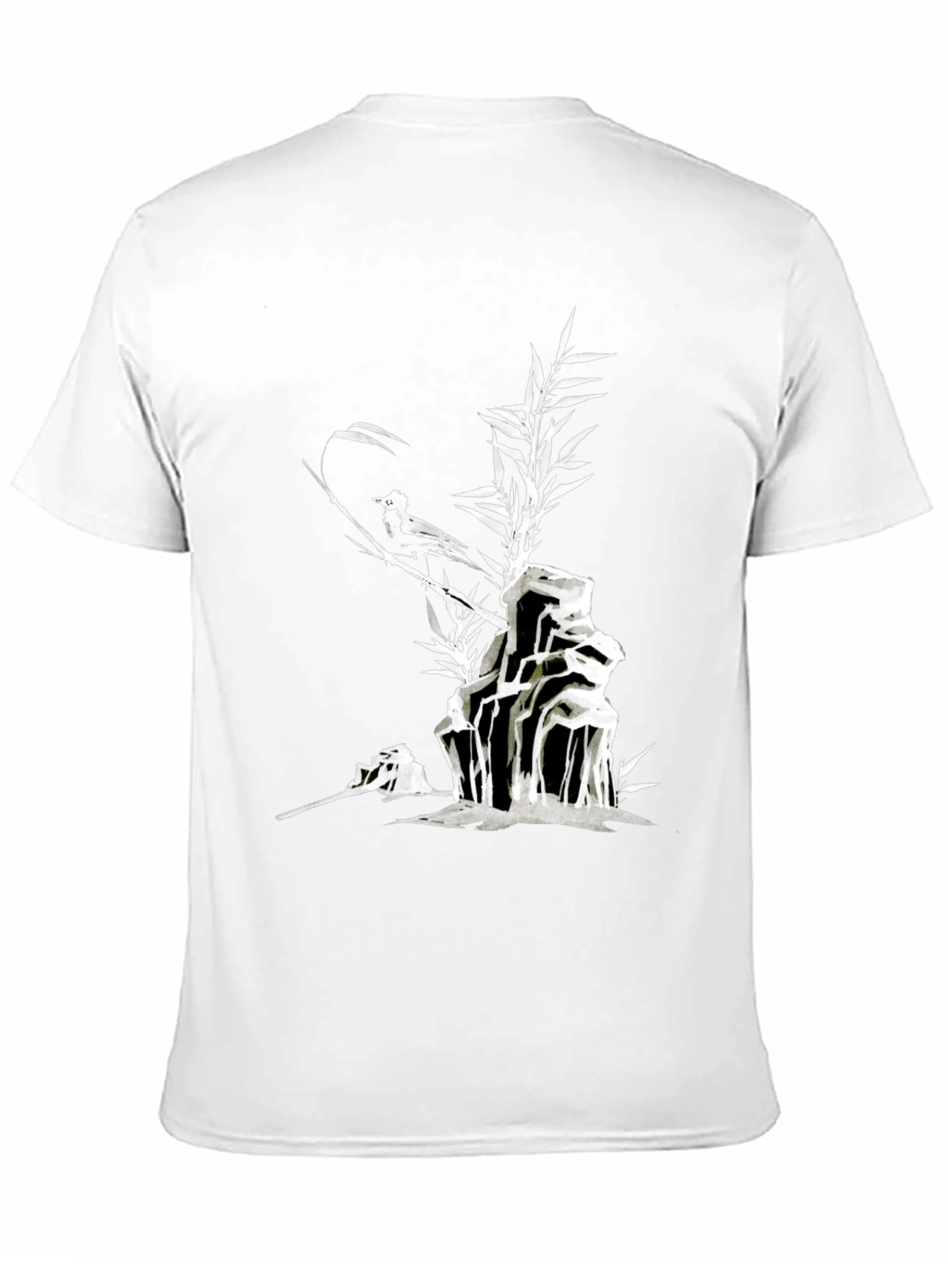 Black Men's Black T-Shirt with Bird and Bamboo Graphic view 11