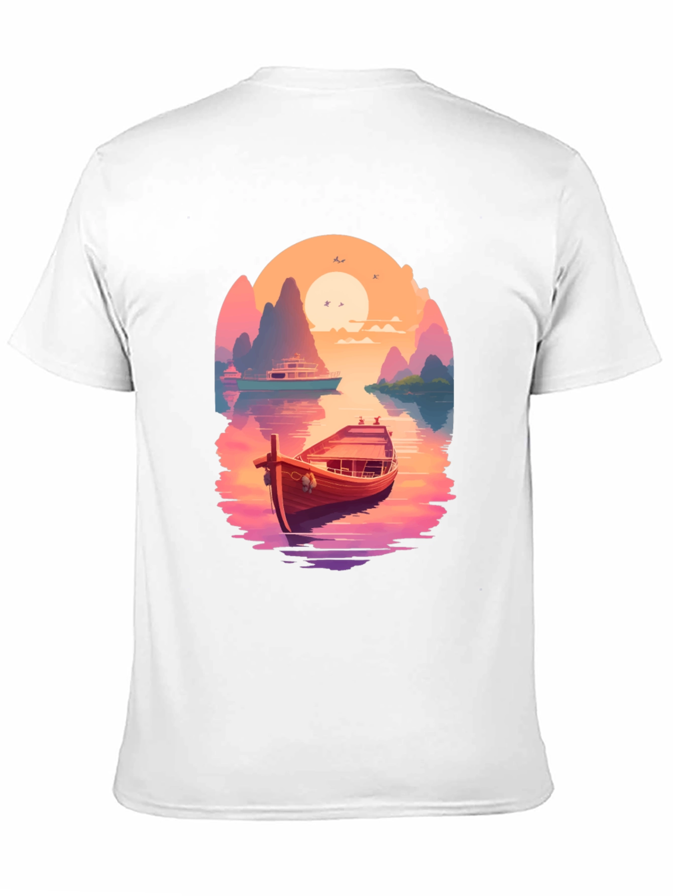 Boat Scene Graphic Tee - Retro Sunset Style - 11