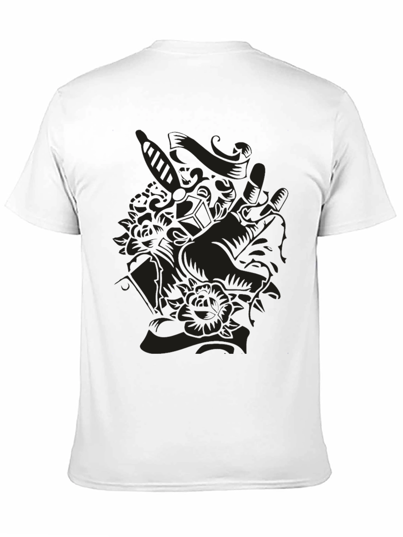 Black Dark Art Graphic Tee - Skull & Rose Design view 11