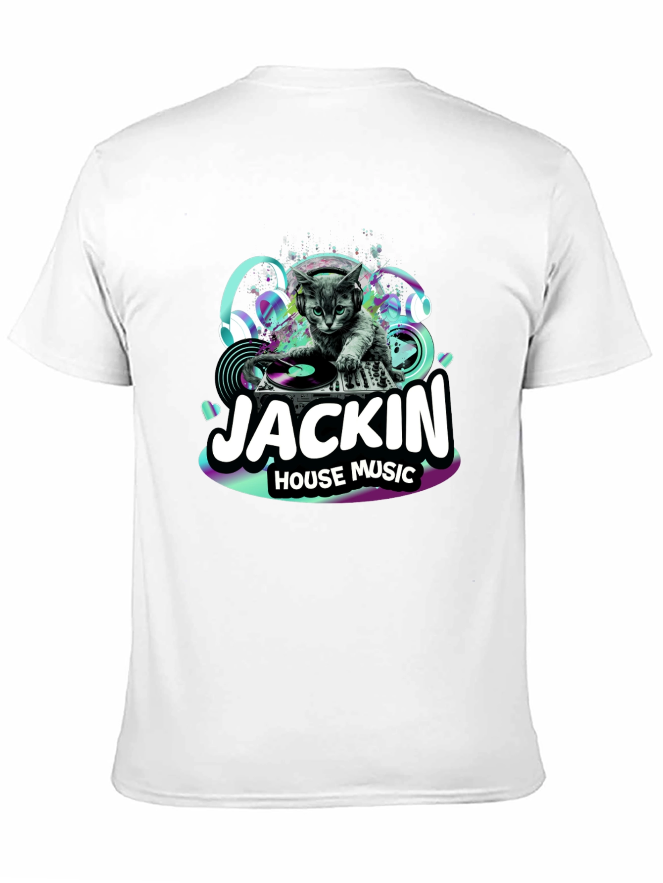 Black DJ Cat T-Shirt - "Jackin' House Music" view 11