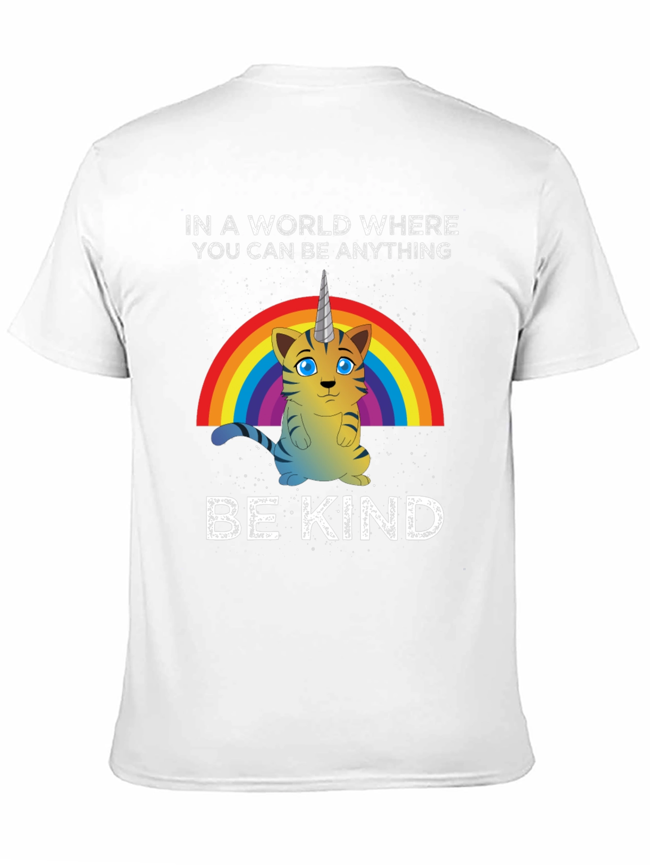 Black Unicorn Cat Rainbow T-Shirt - Be Kind view 11