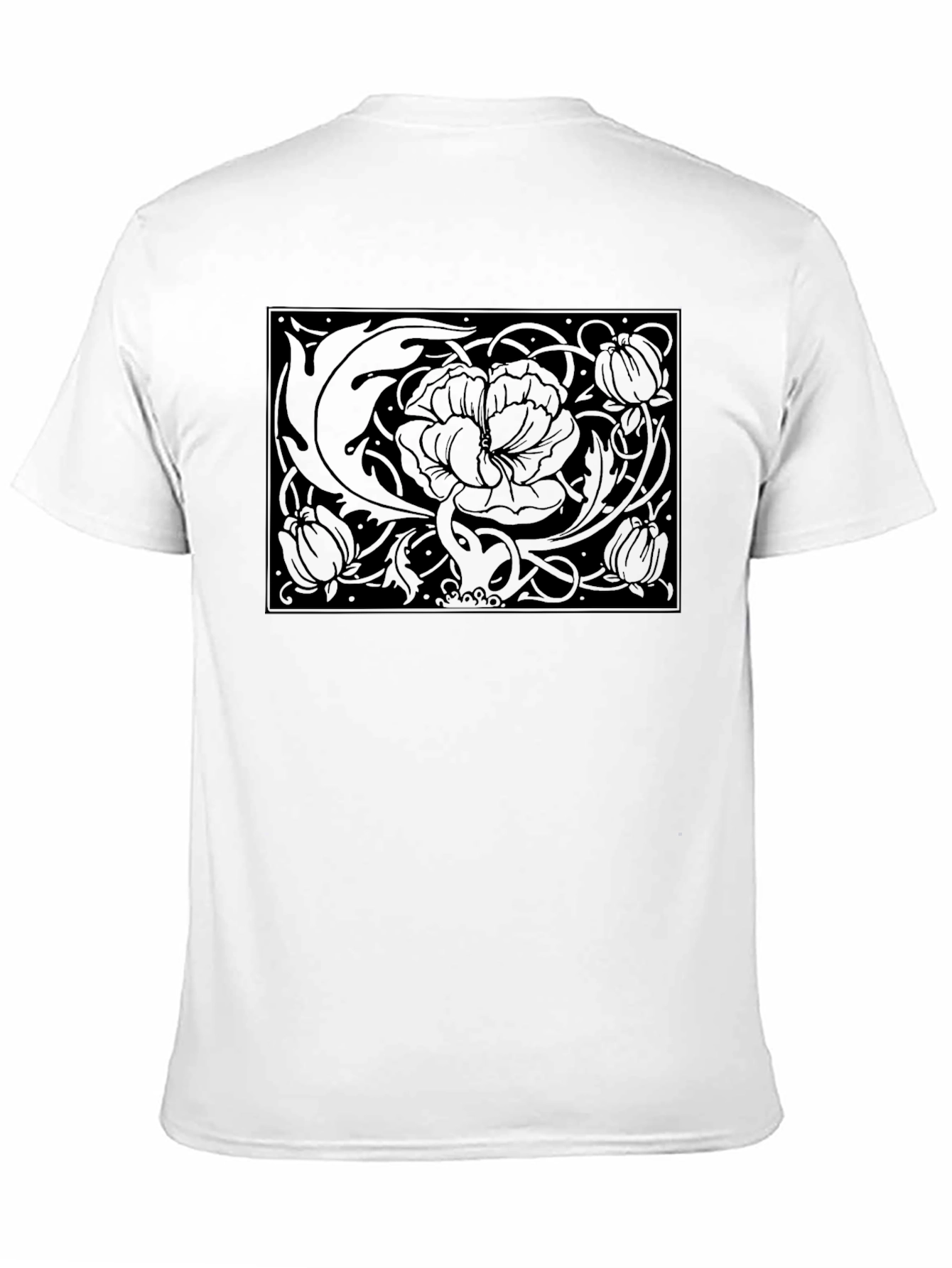 Black Floral Art Nouveau Graphic Black T-Shirt view 11