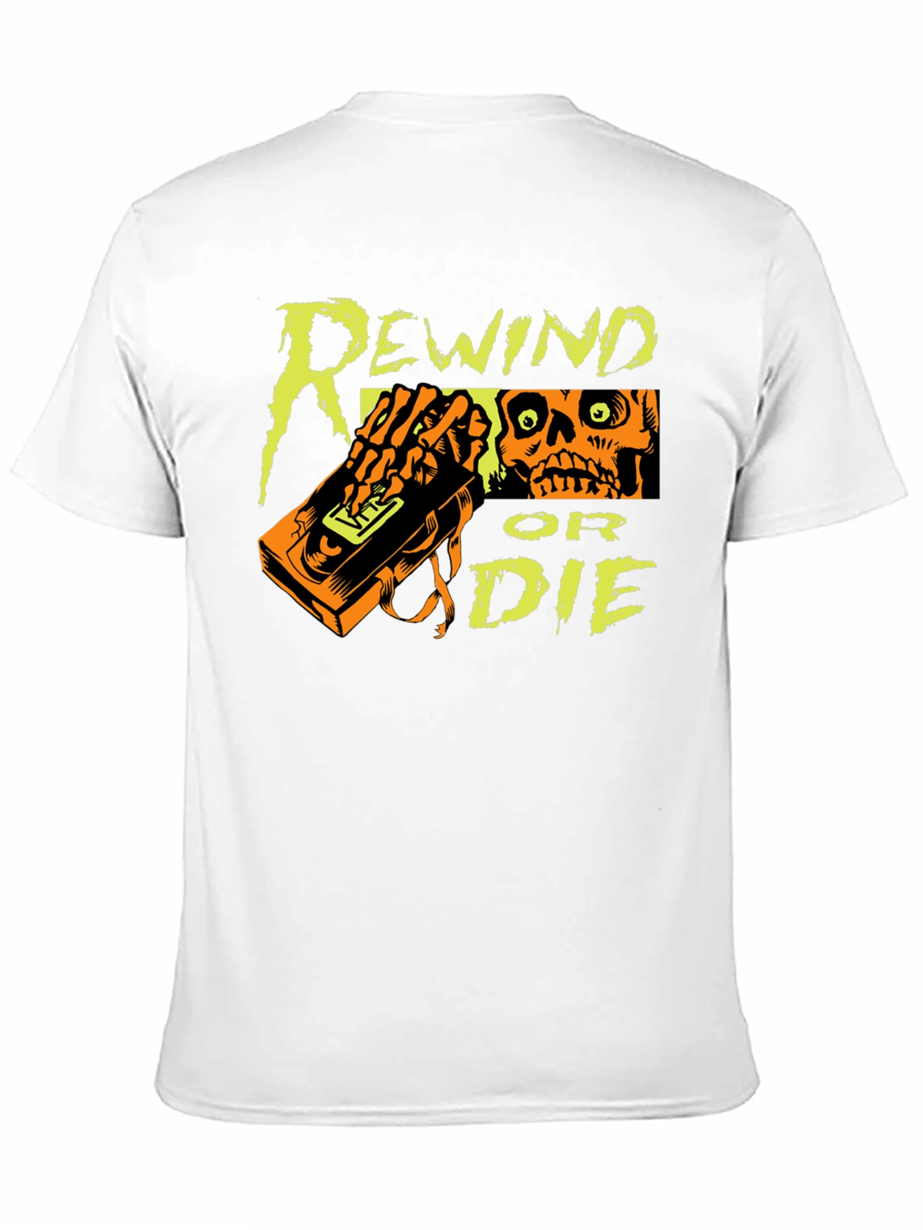 Black Rewind or Die Graphic Tee - VHS Tape Skull T-Shirt view 11