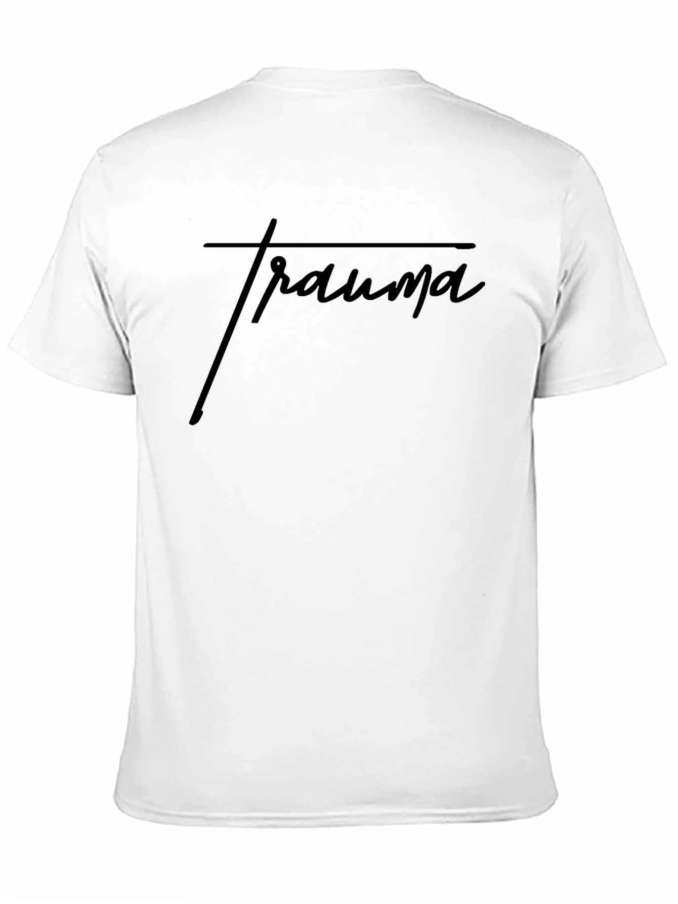 Black Minimalist "Trauma" Black T-Shirt view 11