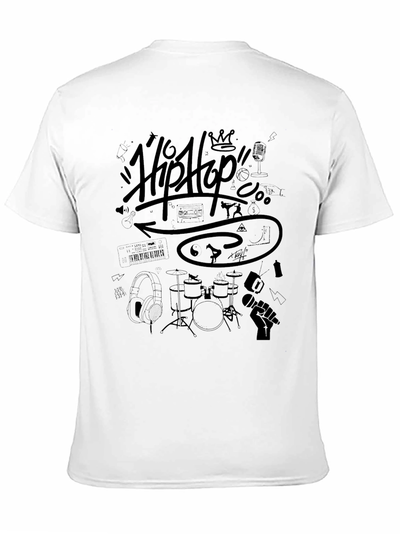 Black Hip Hop Graphic Print T-Shirt - Black view 11