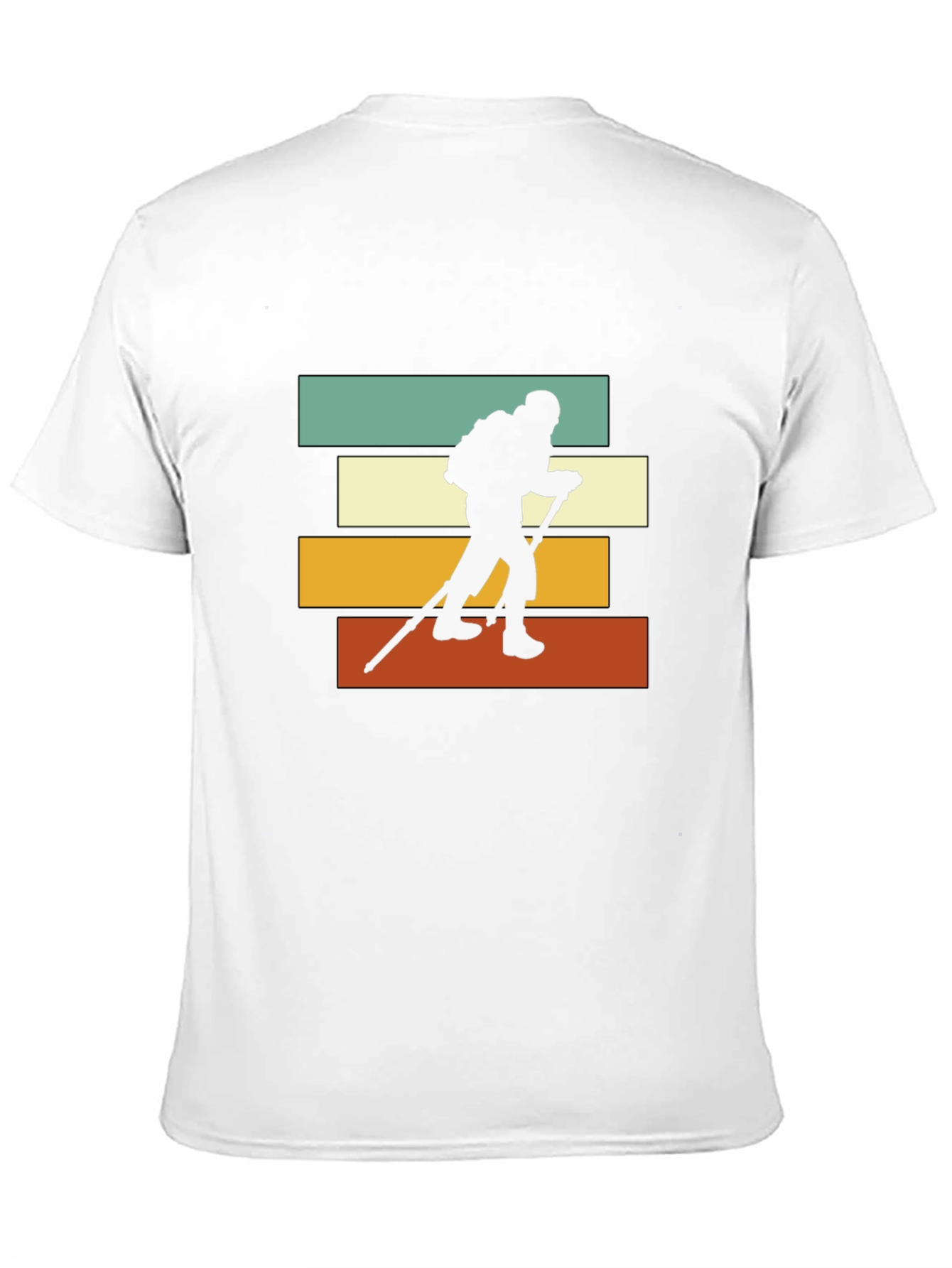 Black Hiking Silhouette Retro Striped T-Shirt view 11