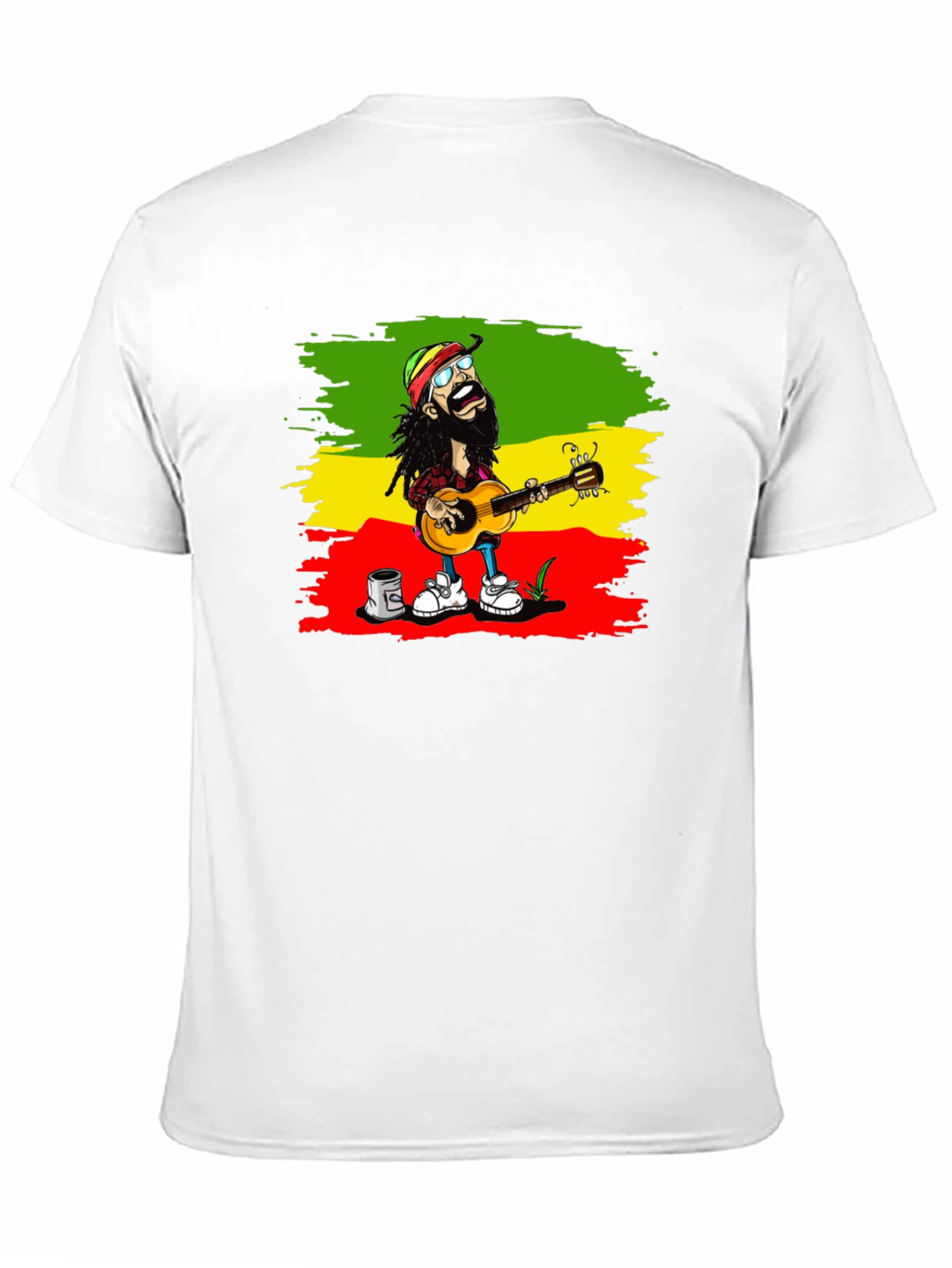Black Rasta Cartoon Guitarist T-Shirt view 11