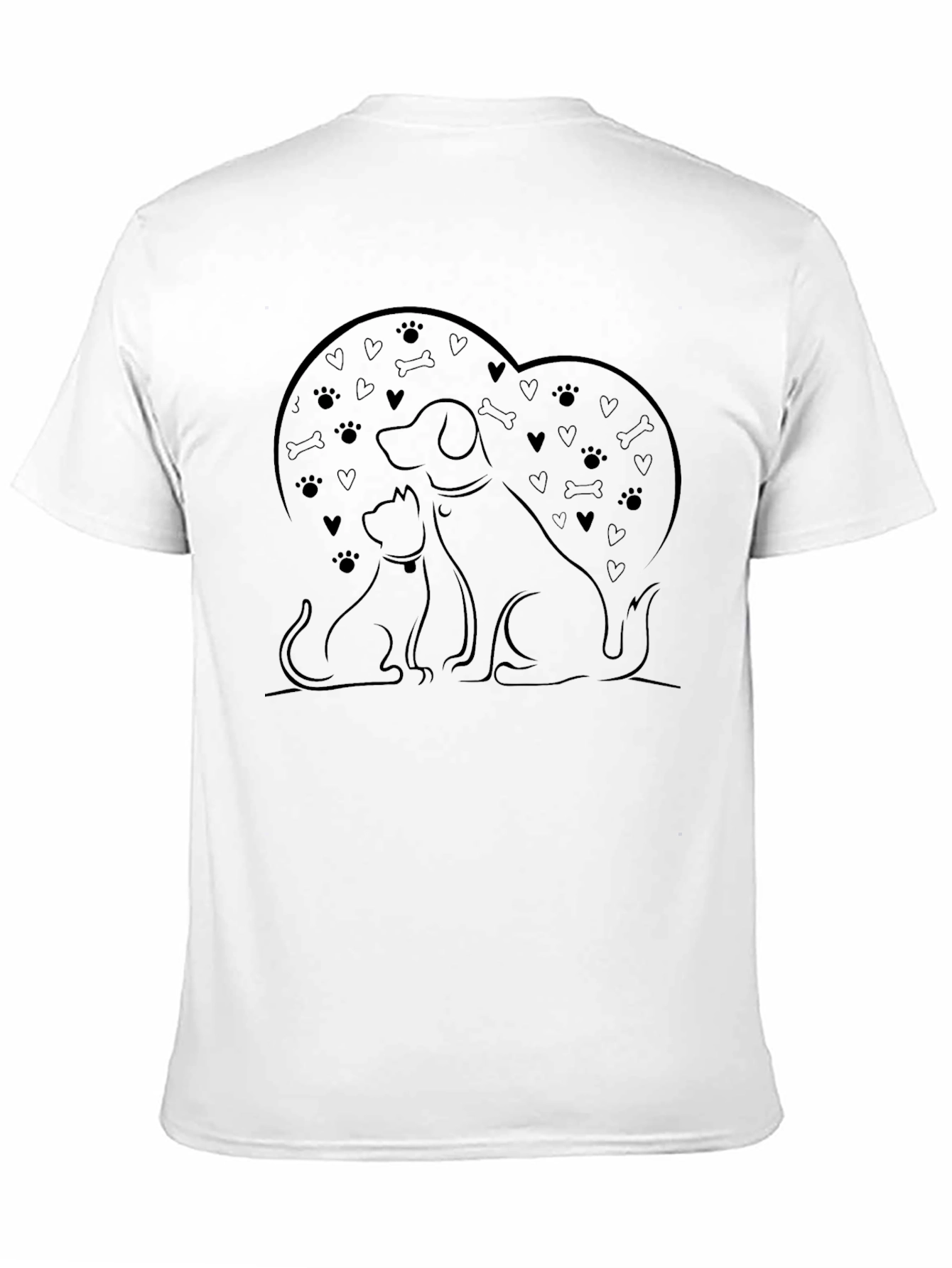 Black Dog and Cat Heart T-Shirt - Pets Lover Tee view 11