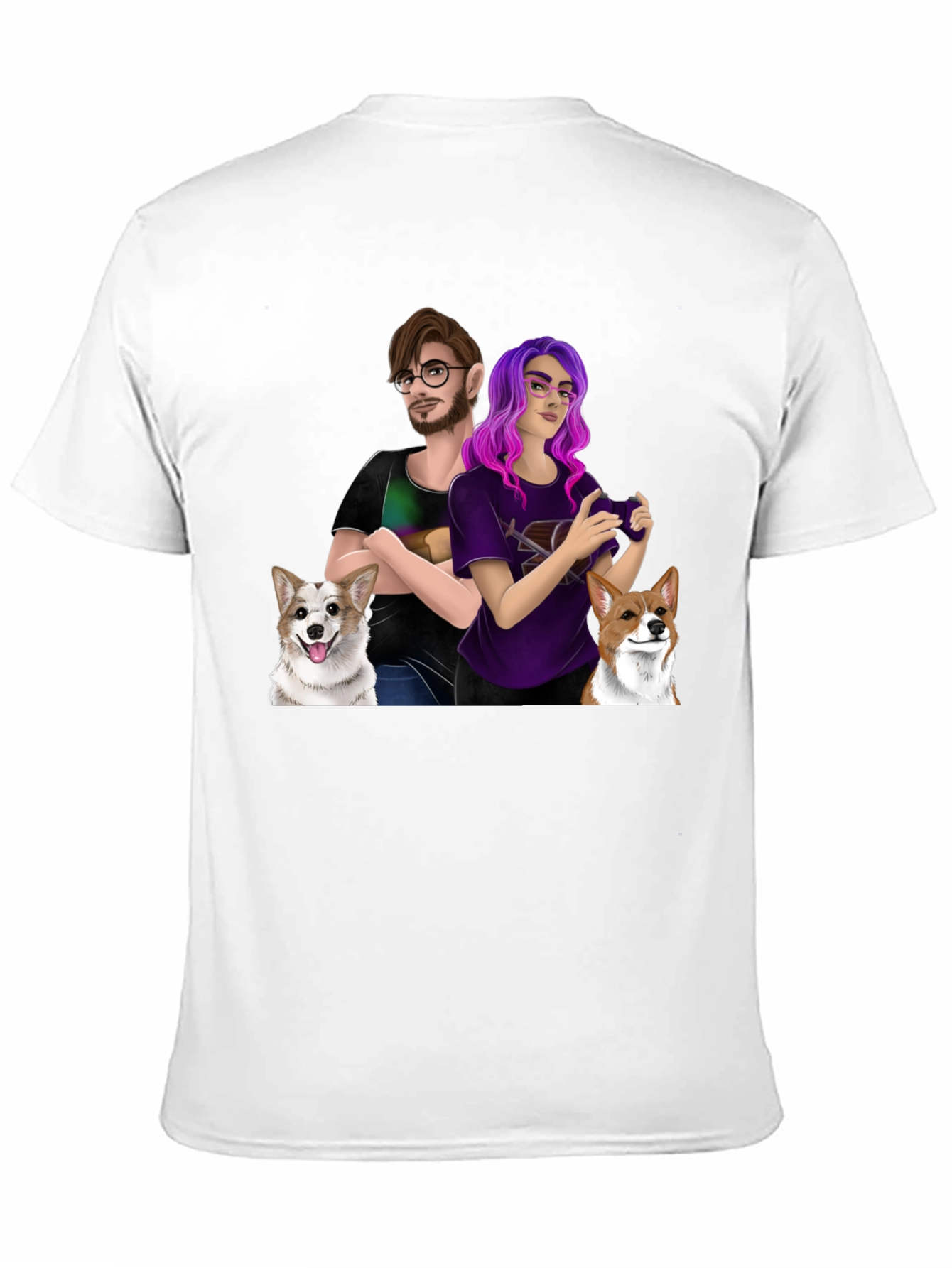 Custom Cartoon Couple & Dogs T-Shirt - 11