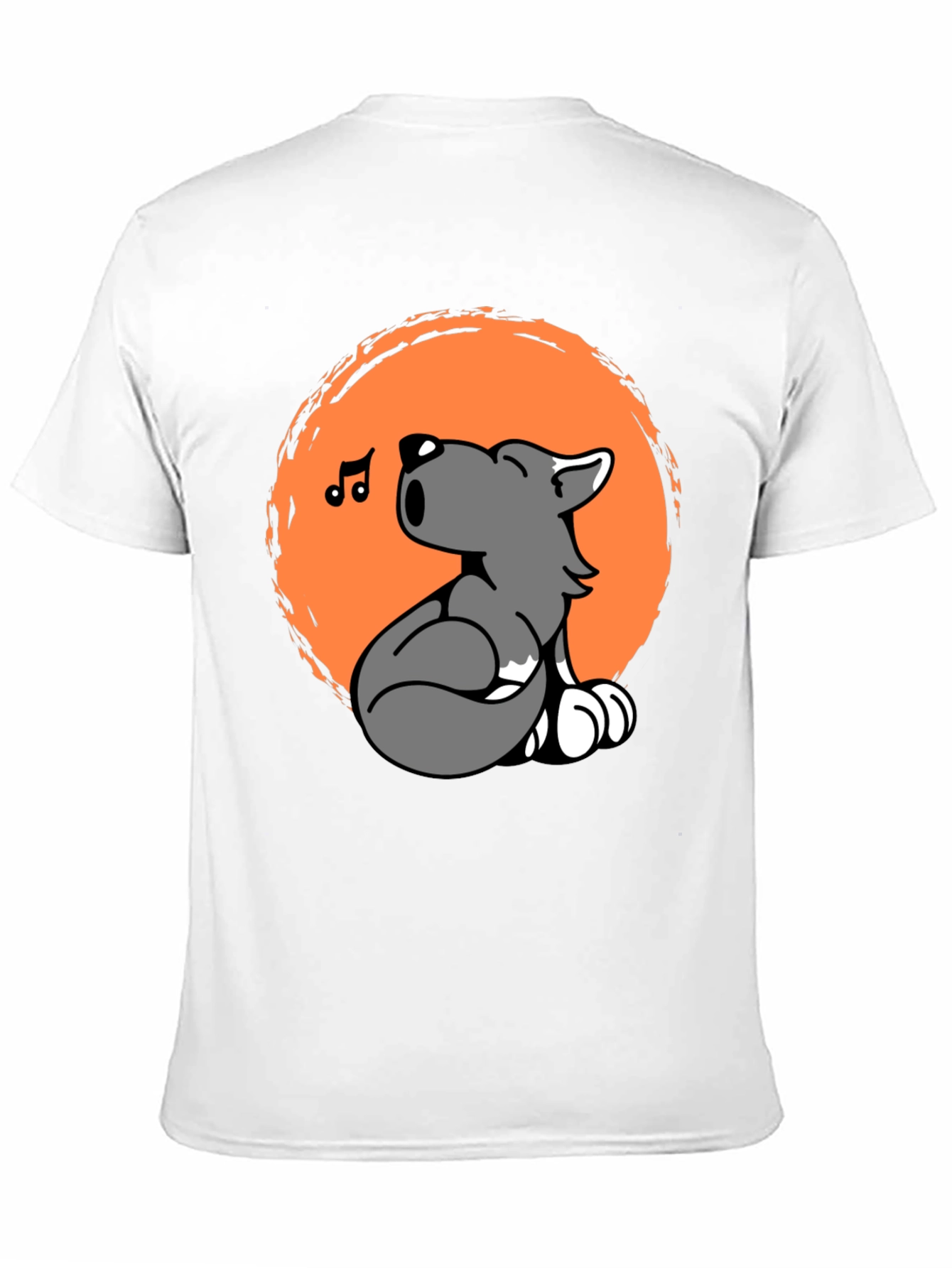 Black Cartoon Wolf Howling Graphic Tee - Black Unisex T-Shirt view 11