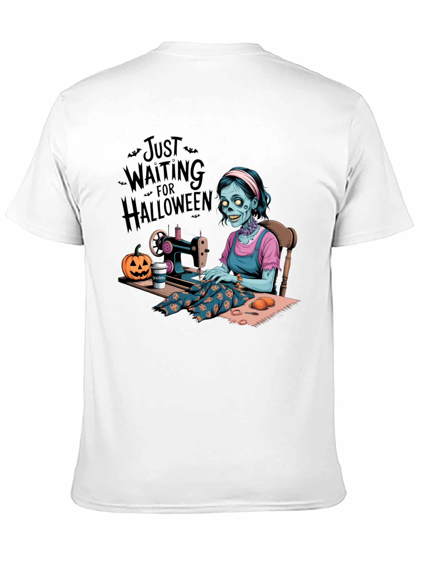 Black Zombie Halloween Seamstress T-Shirt view 11